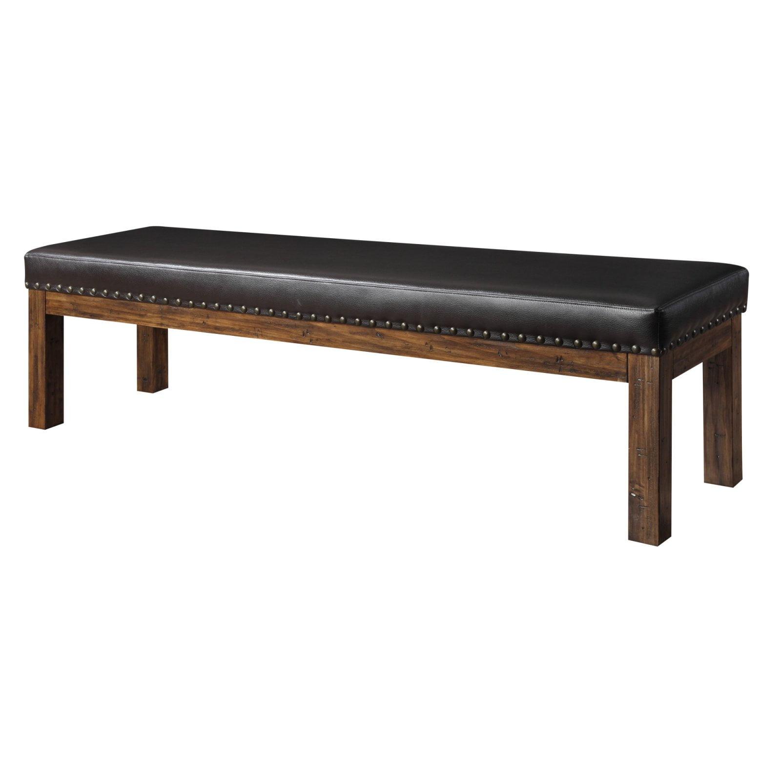 Brown Faux Leather Upholstered Bench with Nailhead Trim