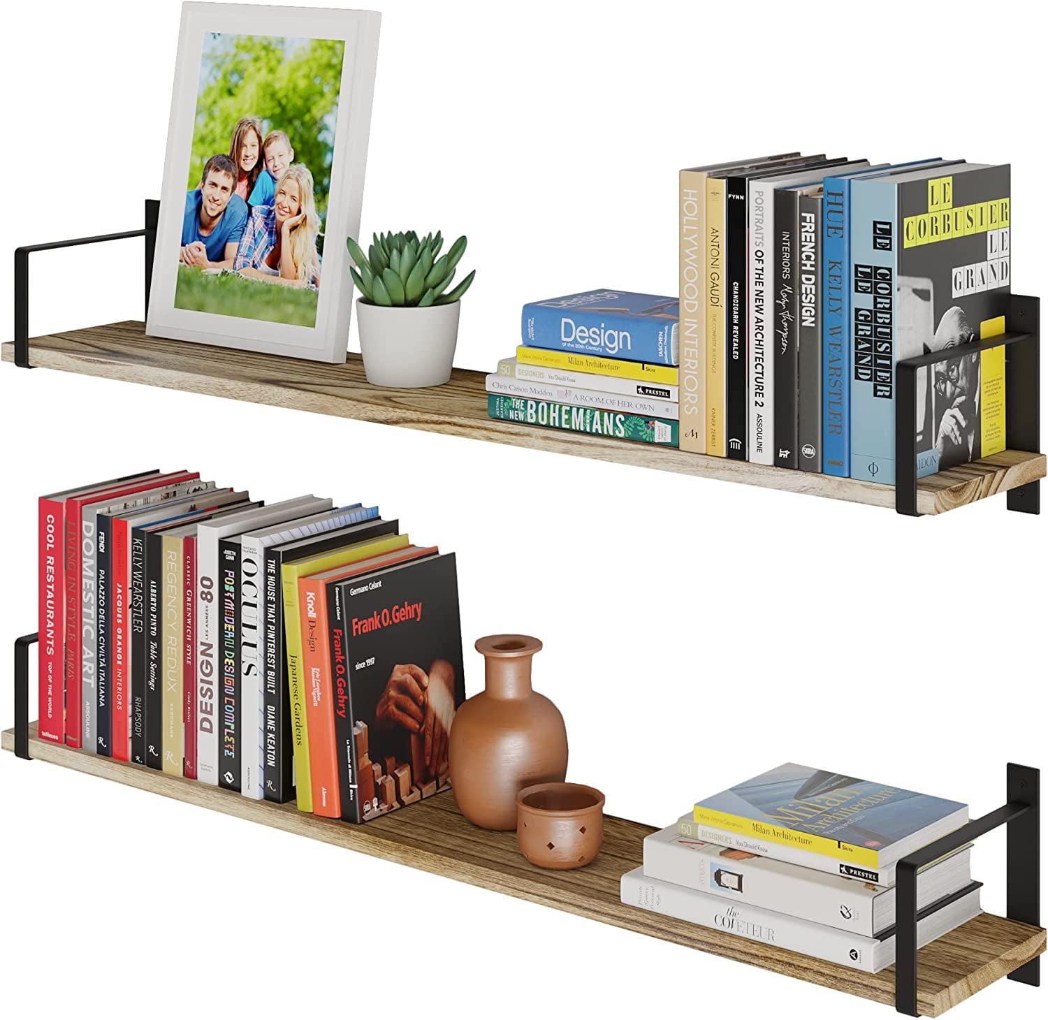 Toledo 36" Black and Burnt Wood Floating Shelves Set