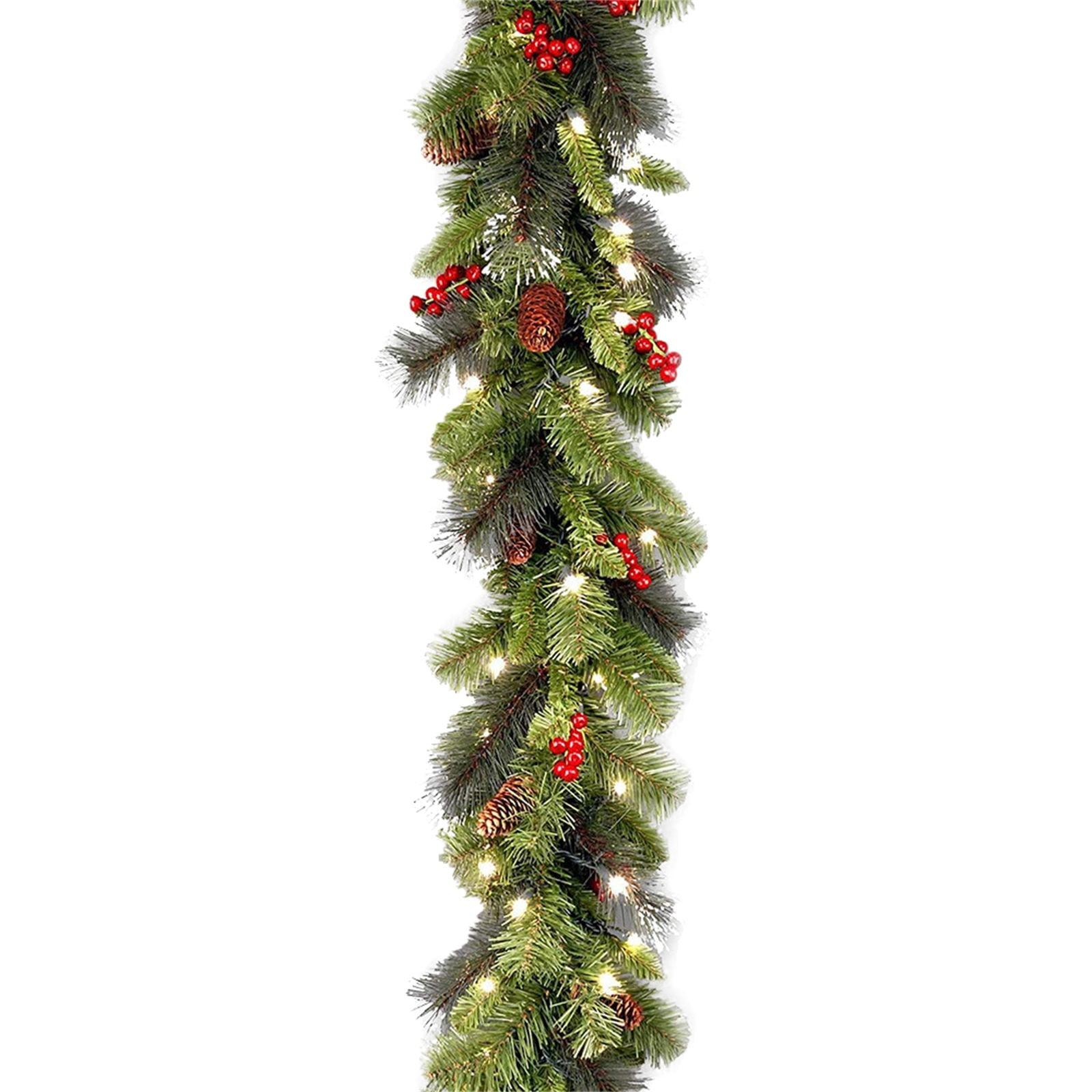 Walmart+ Deals, 1*Rattan Pre Lit Artificial Christmas Garland Green Crestwood Spruce White Lights Decorated with Berry Clusters Plug in Christmas 9 Feet Reduced Price! Yueity Independence Day