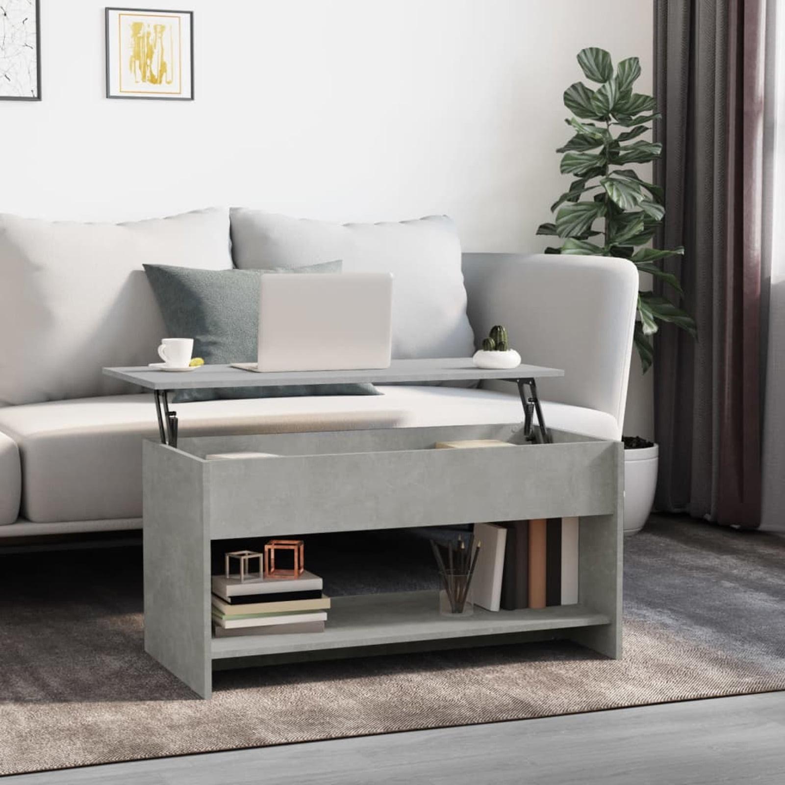 Modern Lift-Top Coffee Table in Concrete Gray Engineered Wood with Hidden Storage