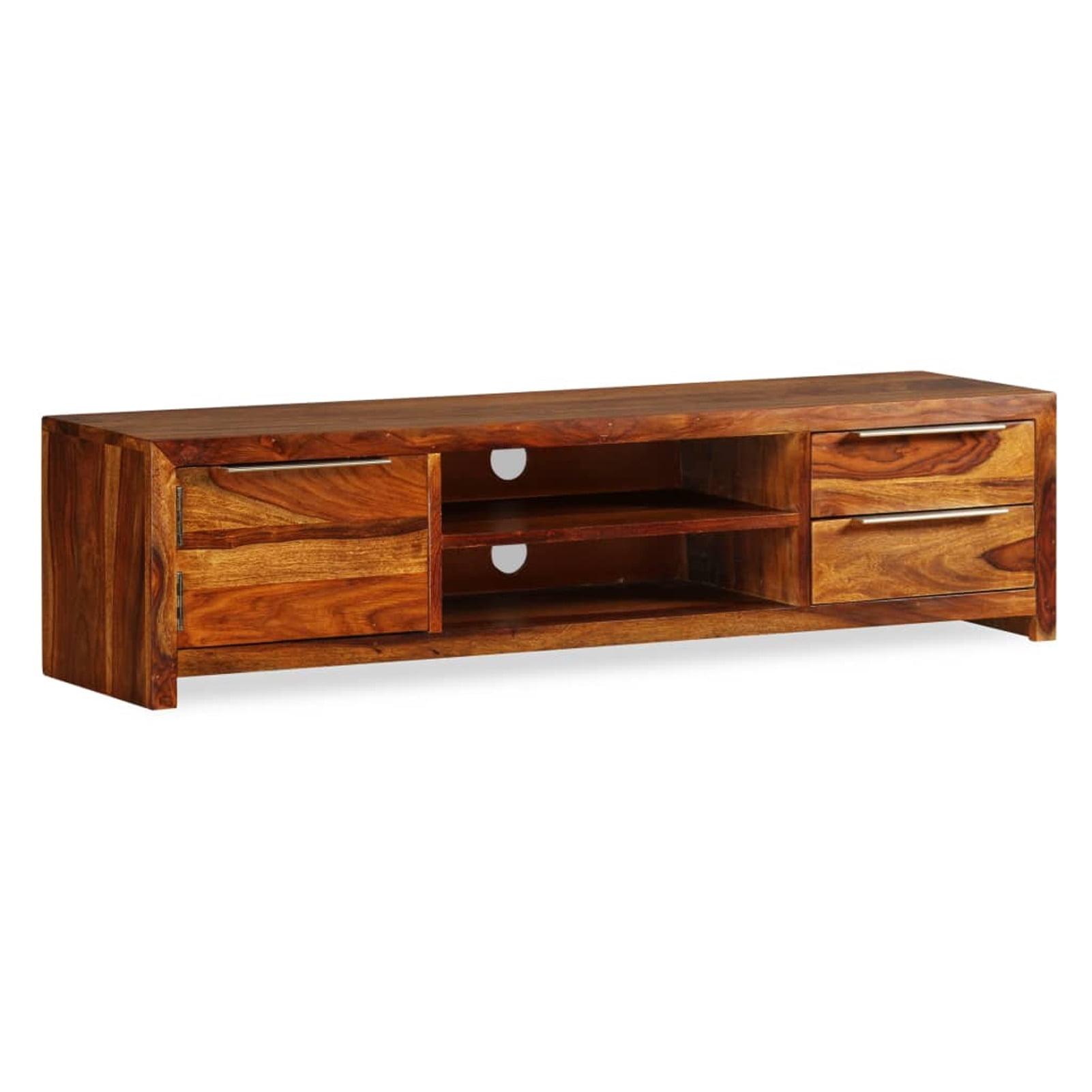 Rustic Sheesham Wood TV Stand with Cabinet and Drawers