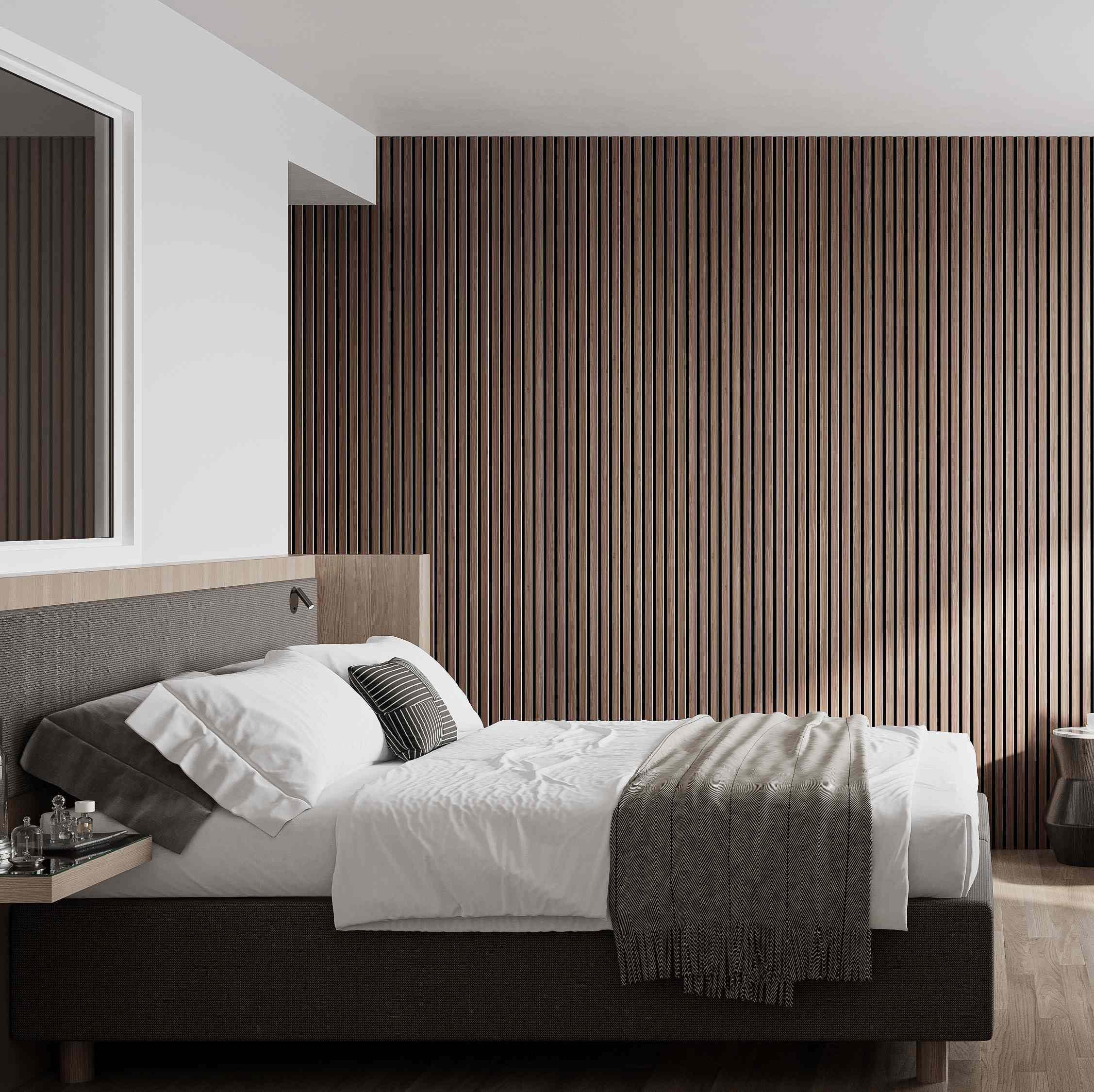 Walnut Acoustic Slat Wood Wall Panels with Recycled Felt Backing