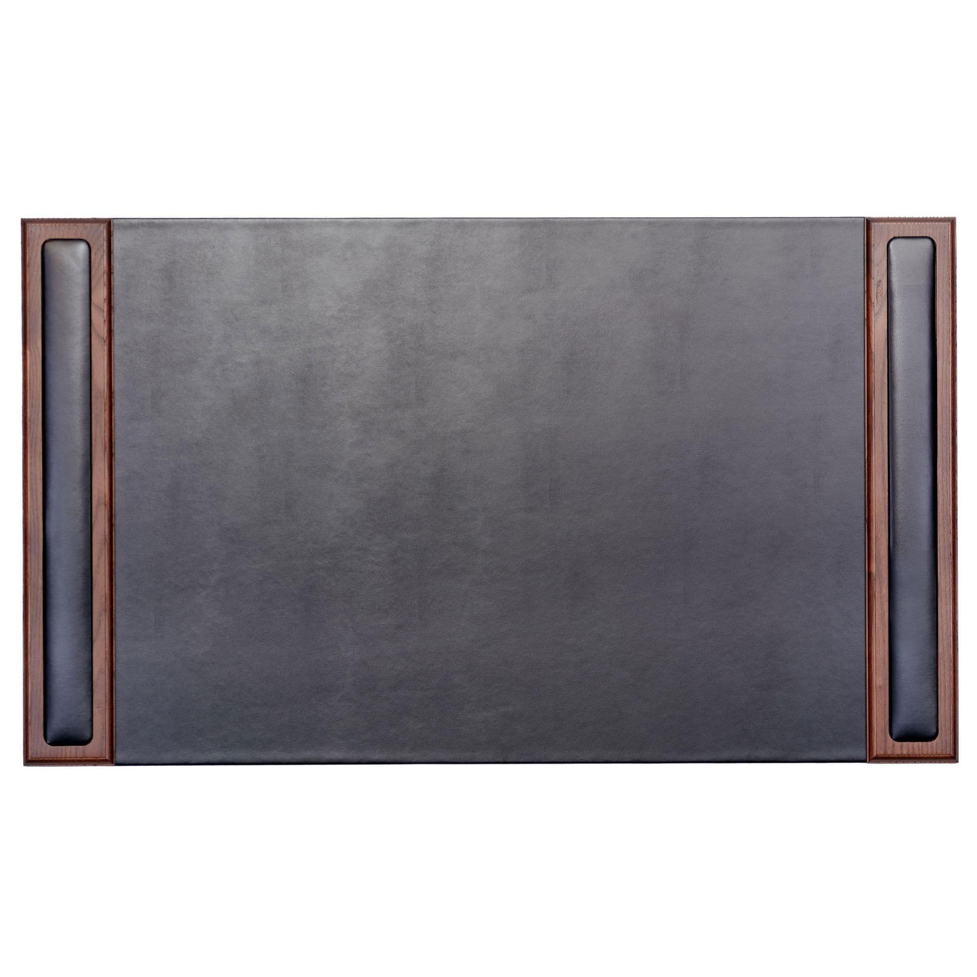 Walnut & Leather 34 x 20 Side-Rail Desk Pad
