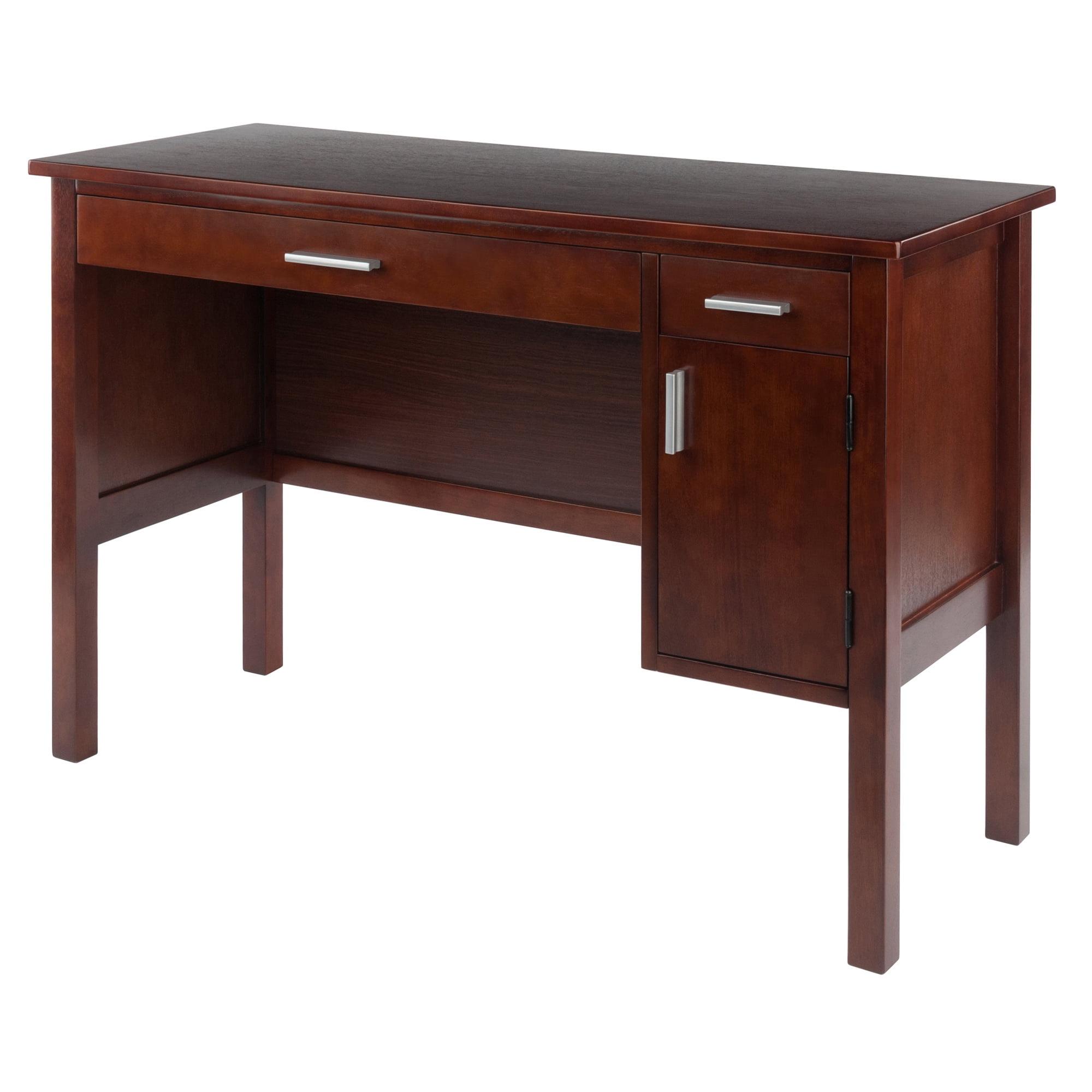 Transitional Walnut Wood Home Office Desk with Drawers, 44"