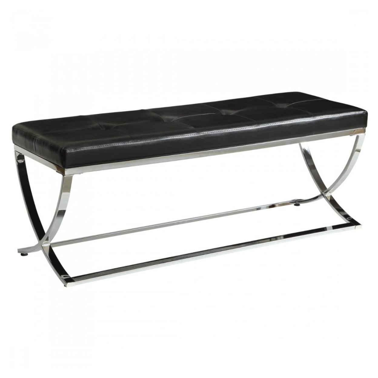 Modern Black Faux Leather Upholstered Storage Bench with Chrome Finish