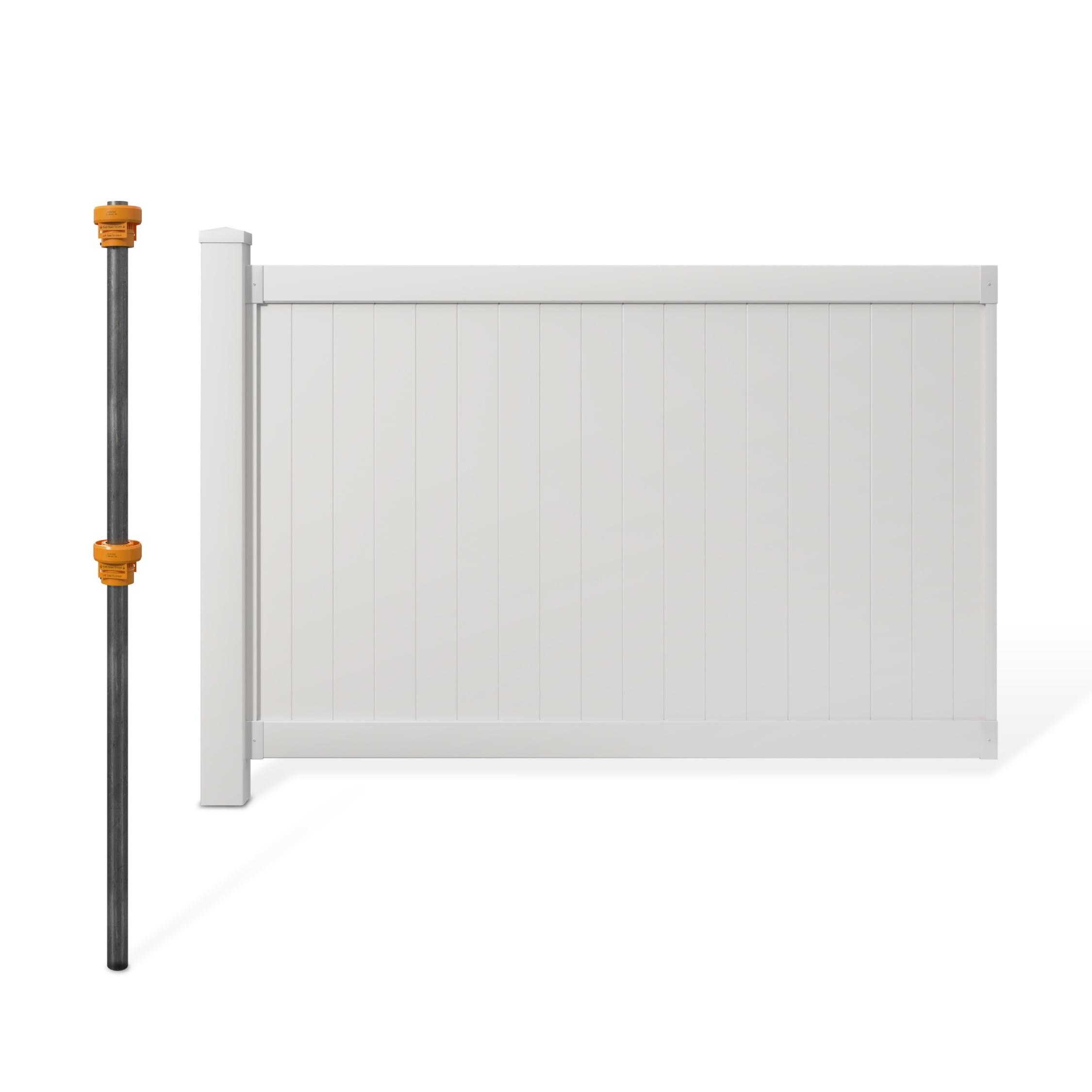 4ft Tall (1 Post) No Dig WamBam Finishing Post with Steel Pipe Anchor Kit, Permanent White Vinyl Post for Nantucket, Sturbridge, and Westport Fence and Gate Kits, BL19042