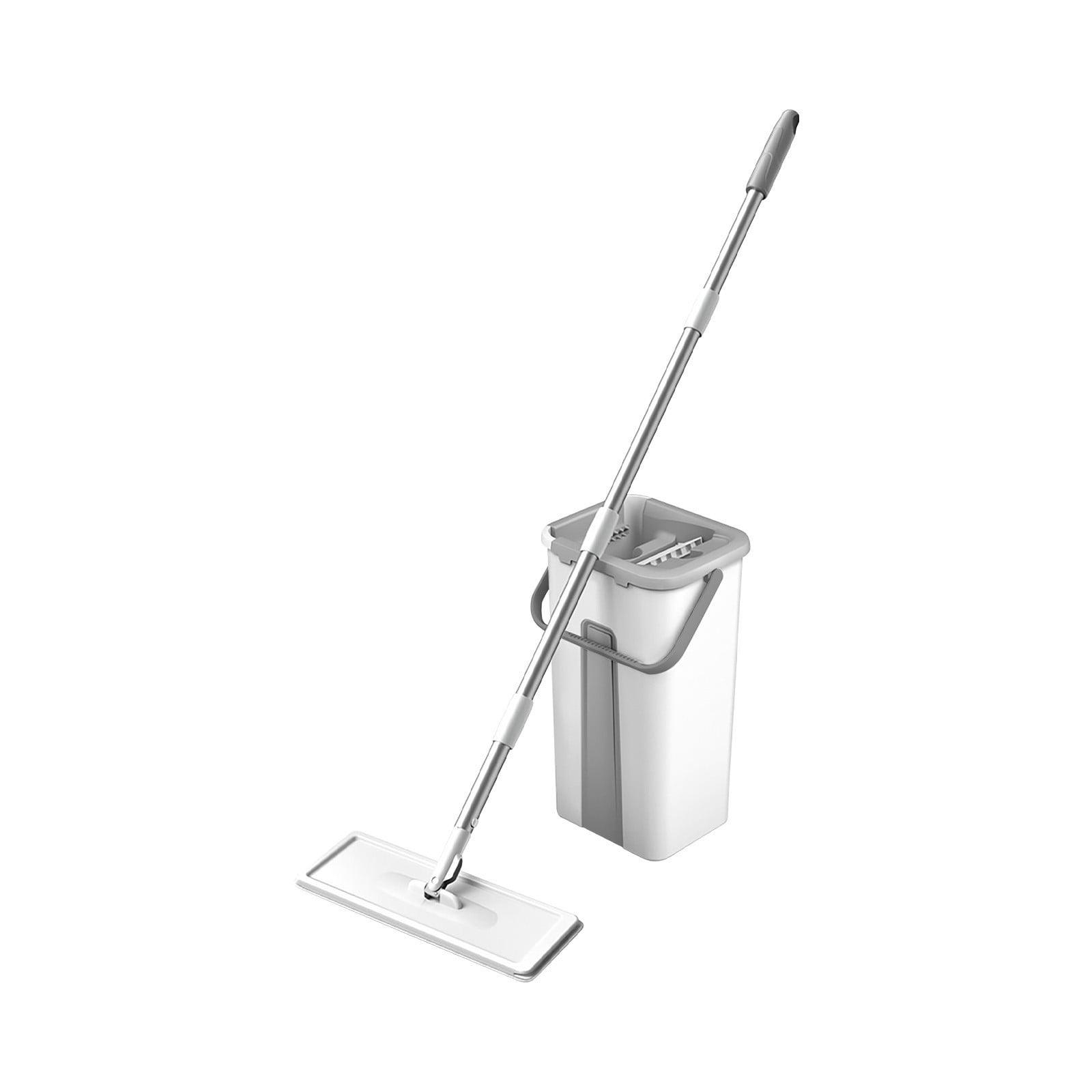 White Microfiber Flat Mop and Bucket Set for Wet and Dry Use