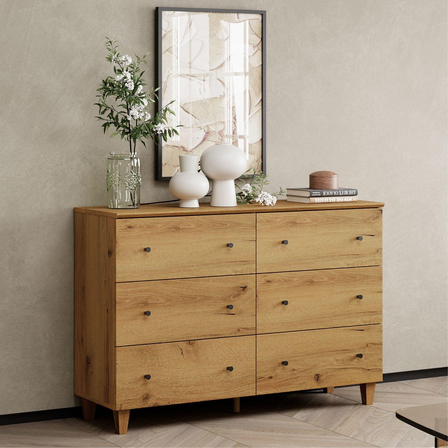 Wampat 47" Baby Dresser for Nursery with 6 Drawers, Changing Table for Baby, Oak Brown