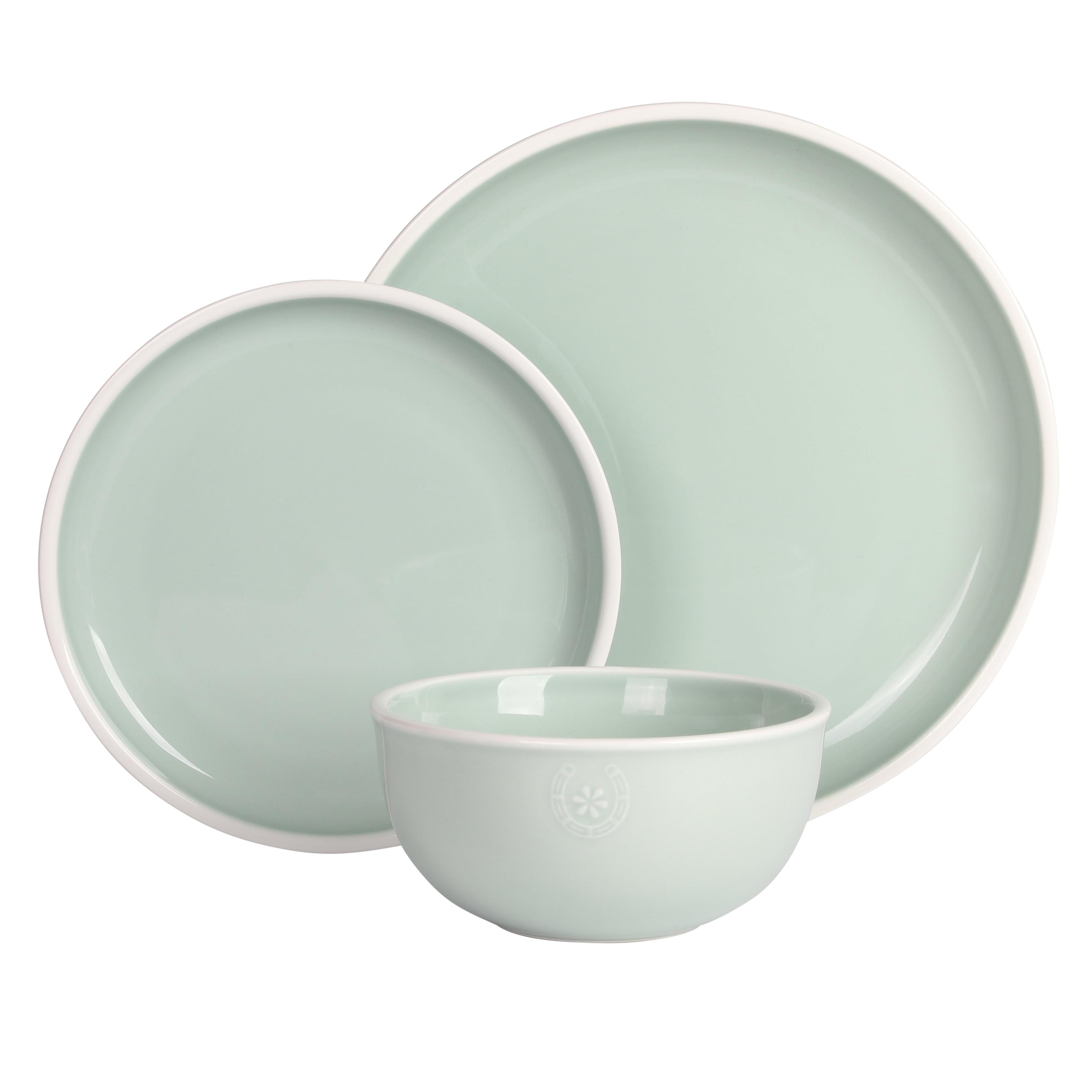 Wanda June Home Southern Serenity 12-Piece Aqua Solid Color Stoneware with White Rim Dinnerware Set by Miranda Lambert