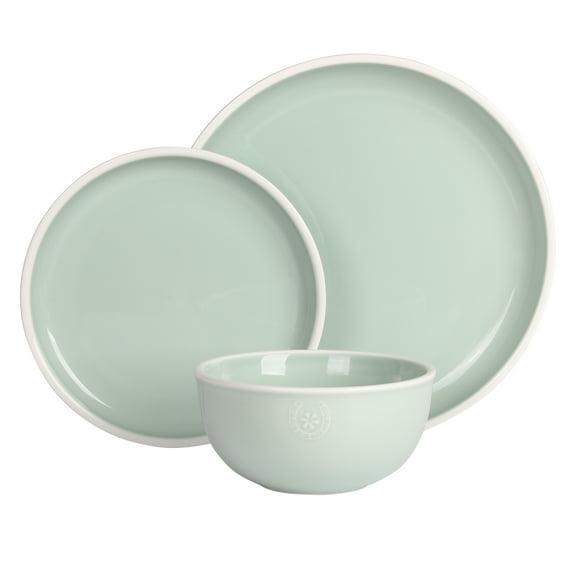 Wanda June Home Southern Serenity 12-Piece Aqua Solid Color Stoneware with White Rim Dinnerware Set by Miranda Lambert