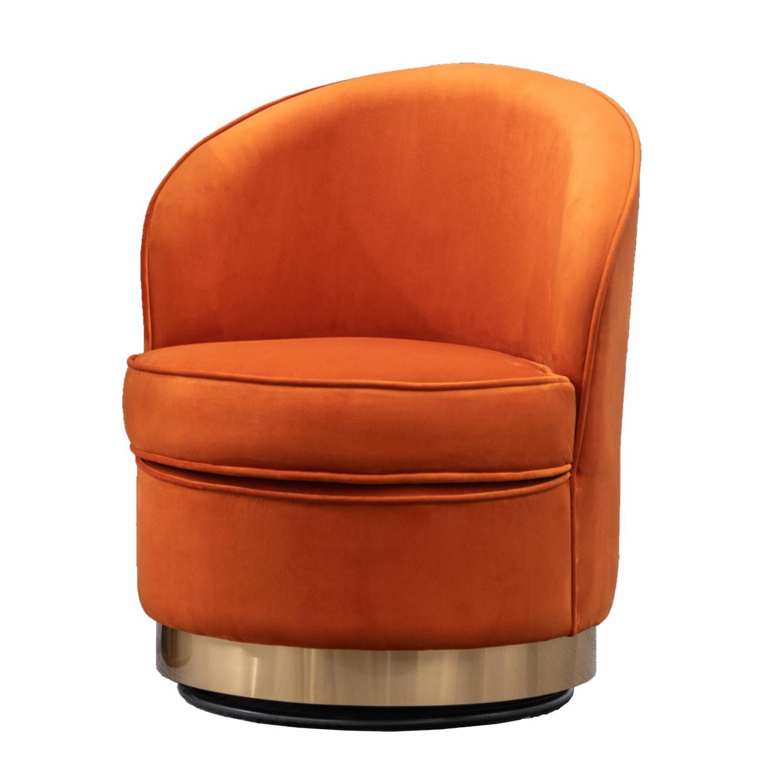 Wania Orange Velvet Swivel Chair with Wood Frame