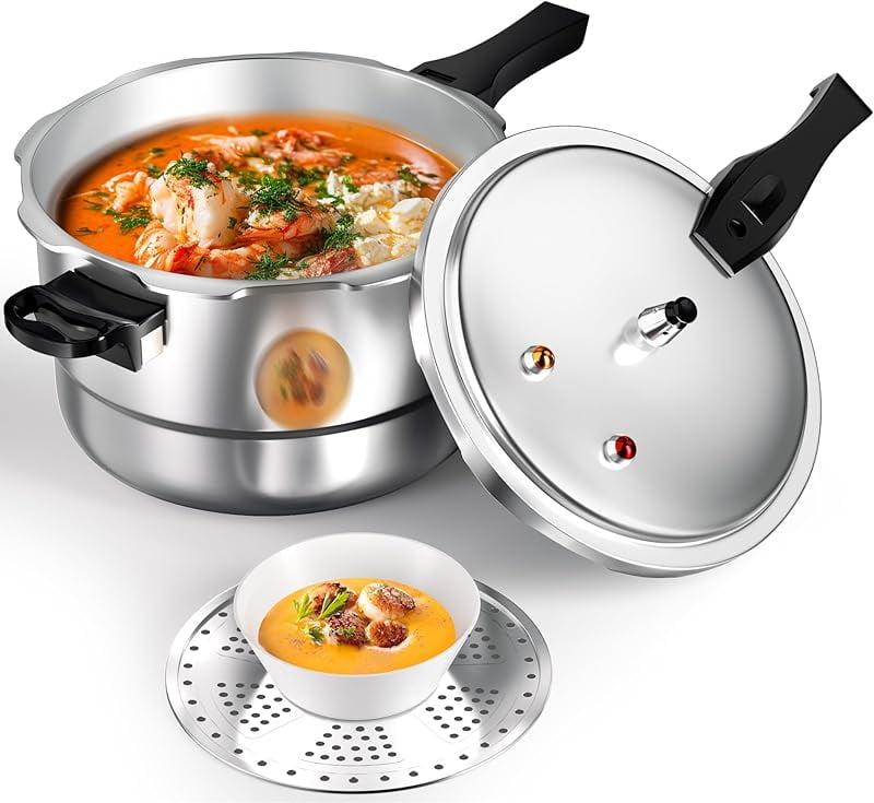 WantJoin 6Qt Aluminum Pressure Cooker w/Release Valve & Multiple Protective Devices,Pressure Canner Compatible with Gas & Induction Cooker,Canner Rack Included