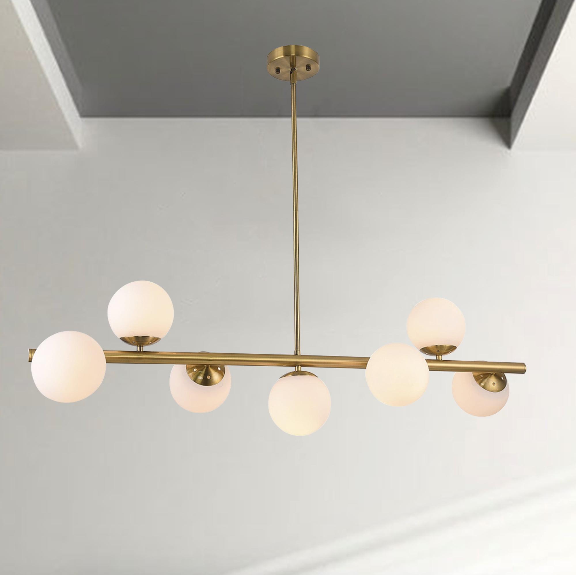 Antique Brass 6-Light Chandelier with Frosted Shades