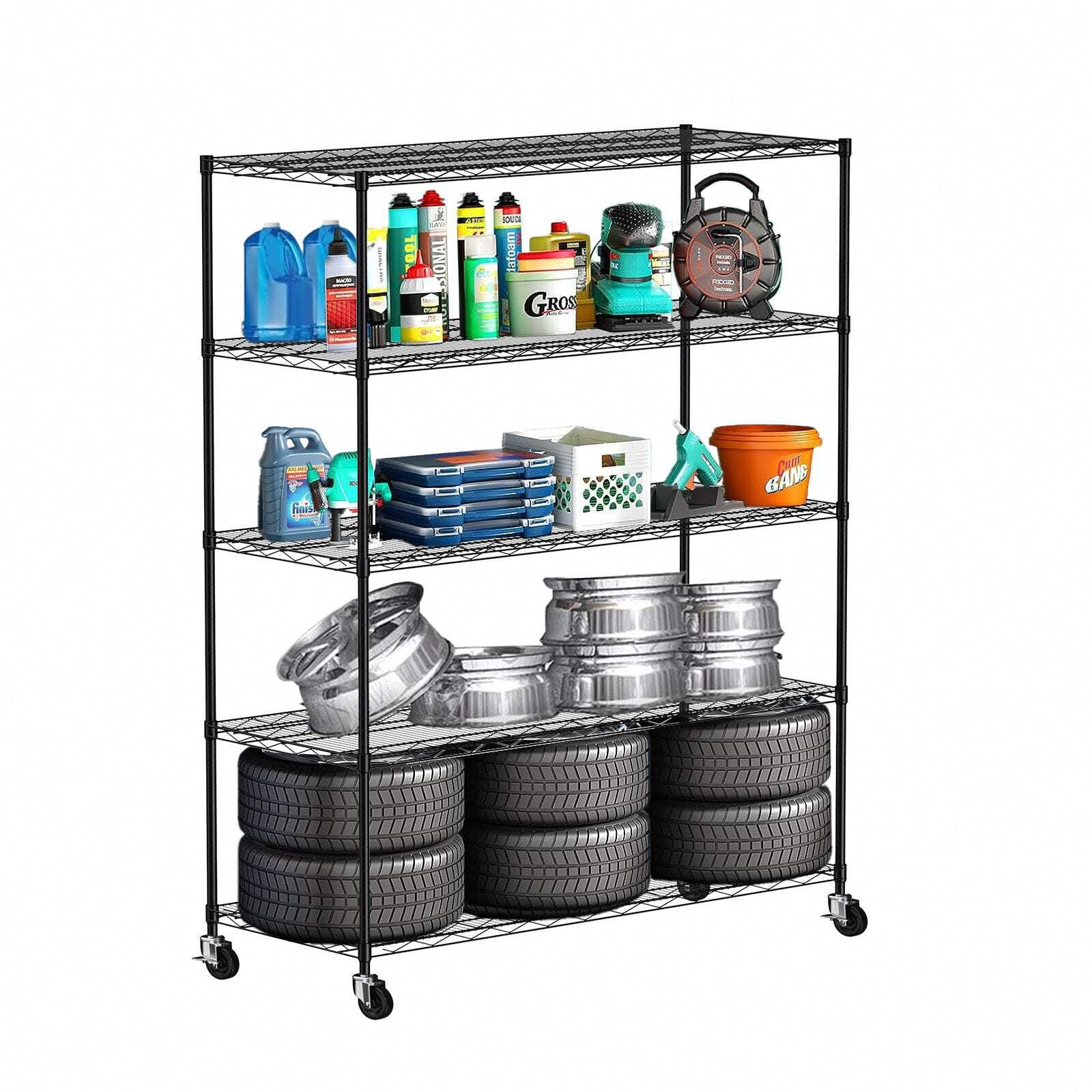 Deiokin 5 Tier Shelving Unit, Metal Storage Utility Shelves, Garage Shelving Unit, Adjustable Garage Storage Racks Heavy Duty Shelving