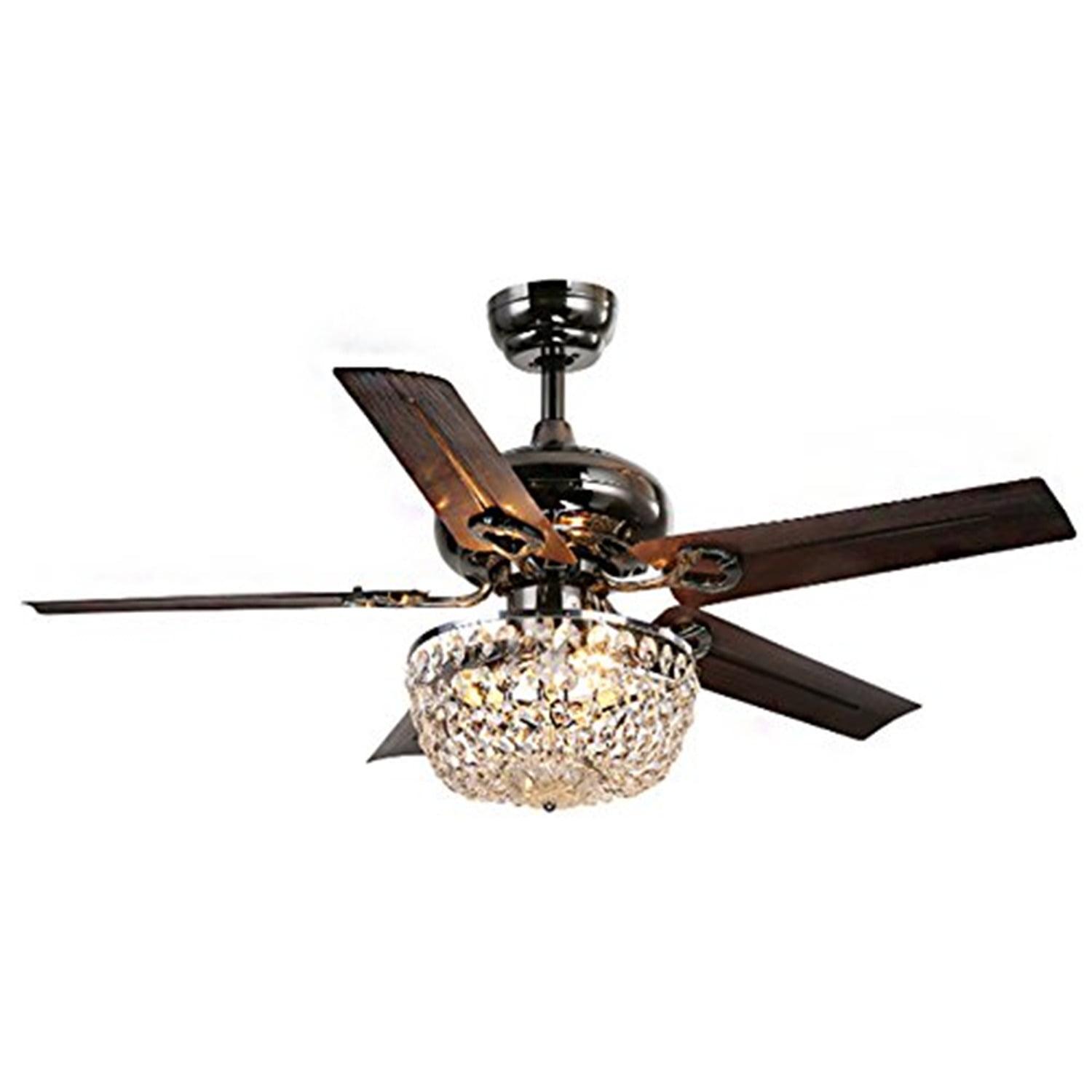 Warehouse Of Tiffany Angel 3-Light Crystal Chandelier 5-Blade Brown Ceiling Fan with Pull Chain