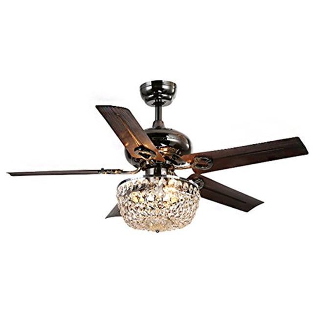 Warehouse Of Tiffany Angel 3-Light Crystal Chandelier 5-Blade Brown Ceiling Fan with Pull Chain