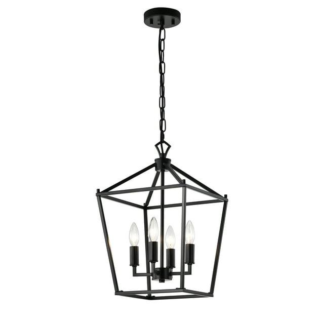 Warehouse of Tiffany Buelex 4 Light 12 inch Matte Black Lamp Post Lantern Style Iron Chandelier