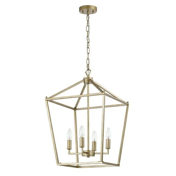 Warehouse of Tiffany Buelex 4 Light 16 inch Satin Gold Lamp Post Lantern Style Iron Chandelier