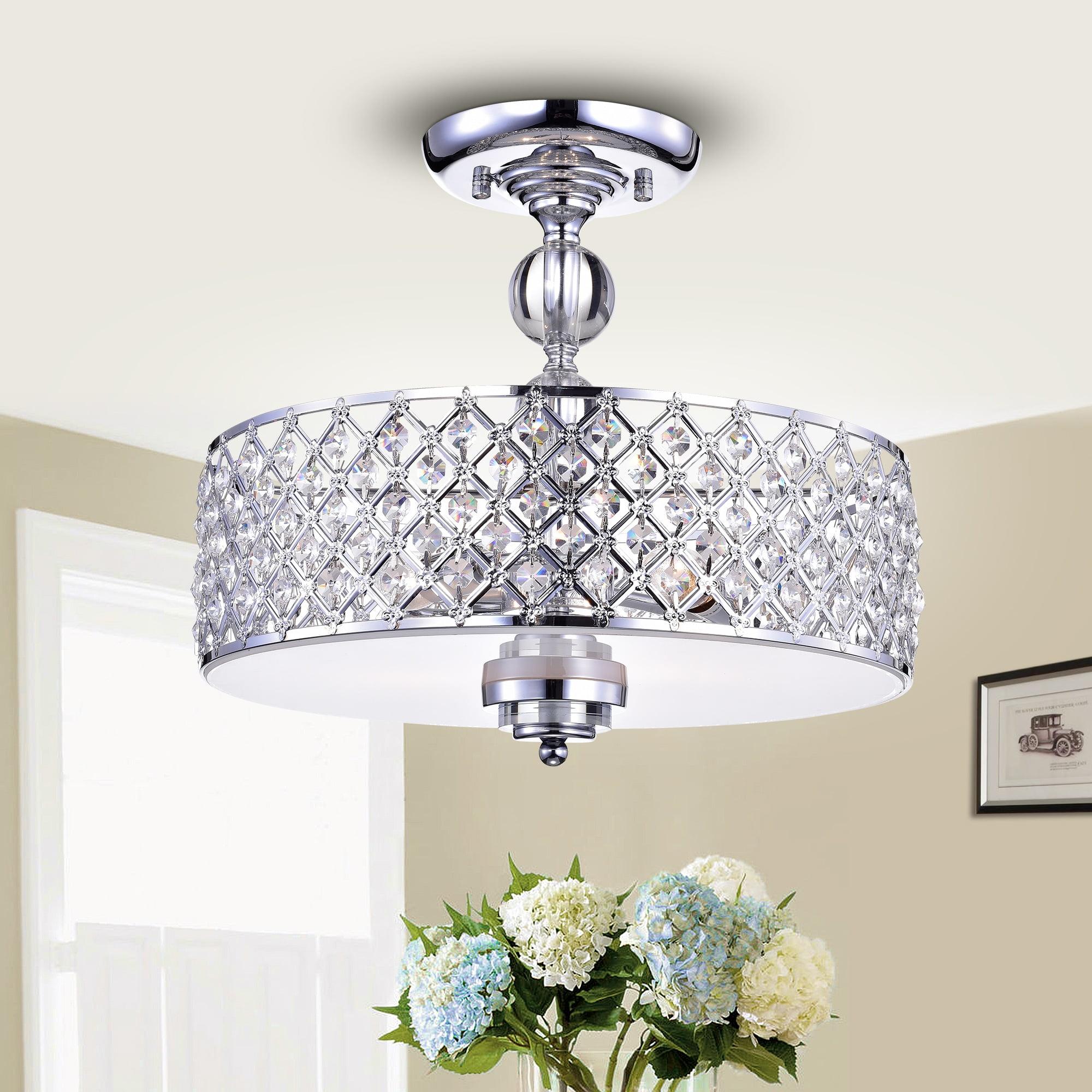 Dyesta Silver Chrome Crystal Drum Semi Flush Mount Light