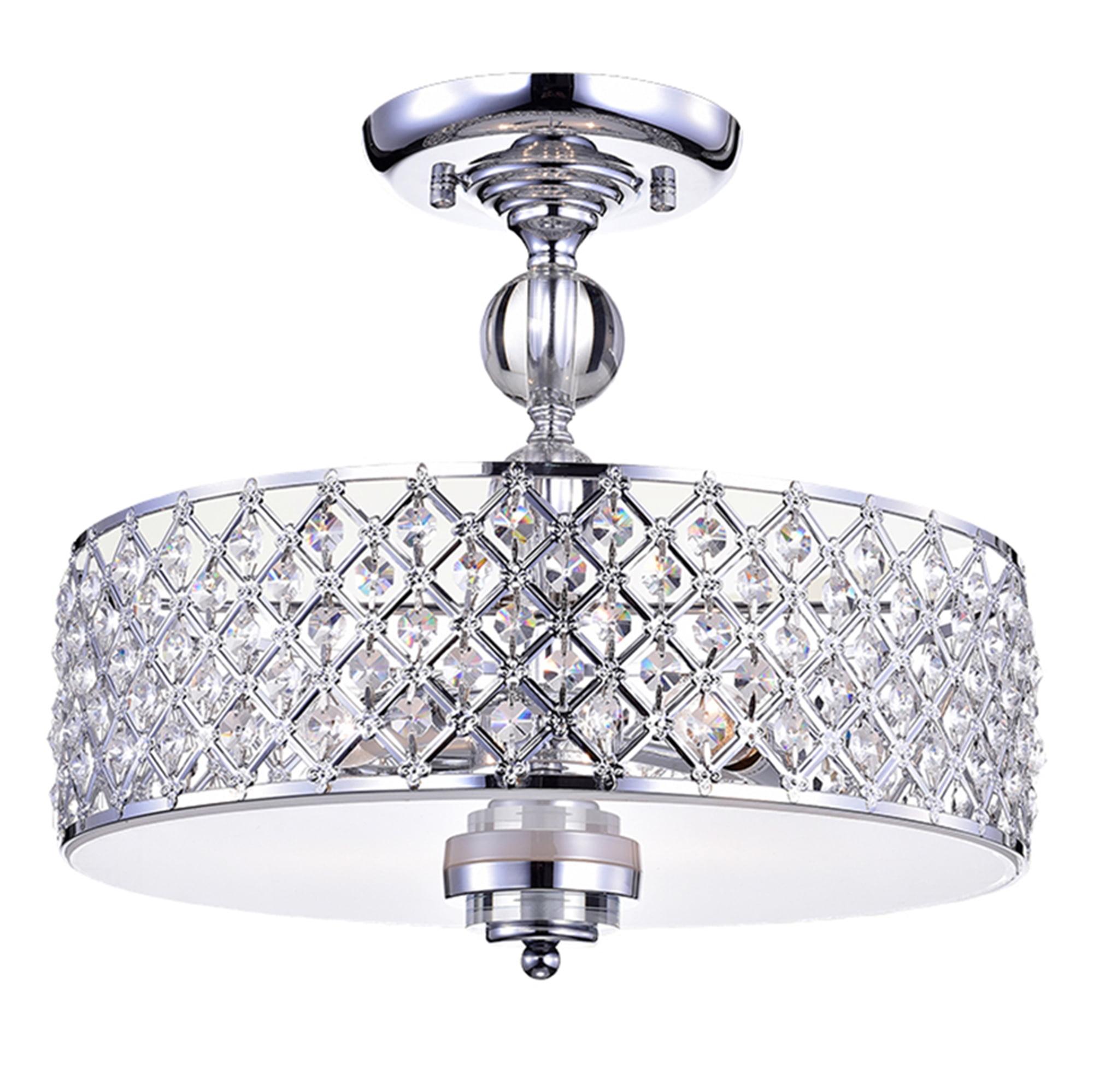 Dyesta Silver Chrome Crystal Drum Semi Flush Mount Light