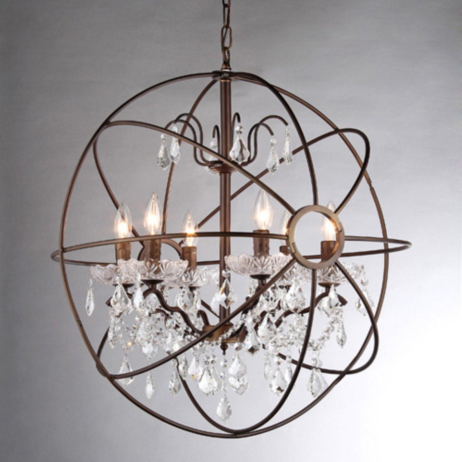 Antique Bronze Crystal Sphere Chandelier with Candle Style Lights