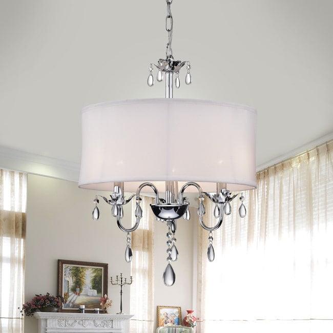 Elegant 19" Chrome Drum Chandelier with Tear-Drop Crystals