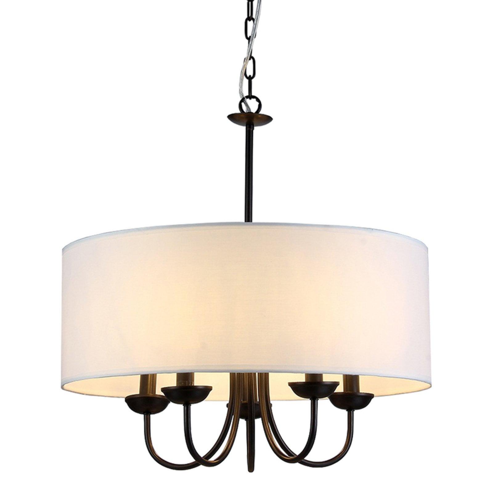 Gwenevere 22" Black Drum Chandelier with White Fabric Shade