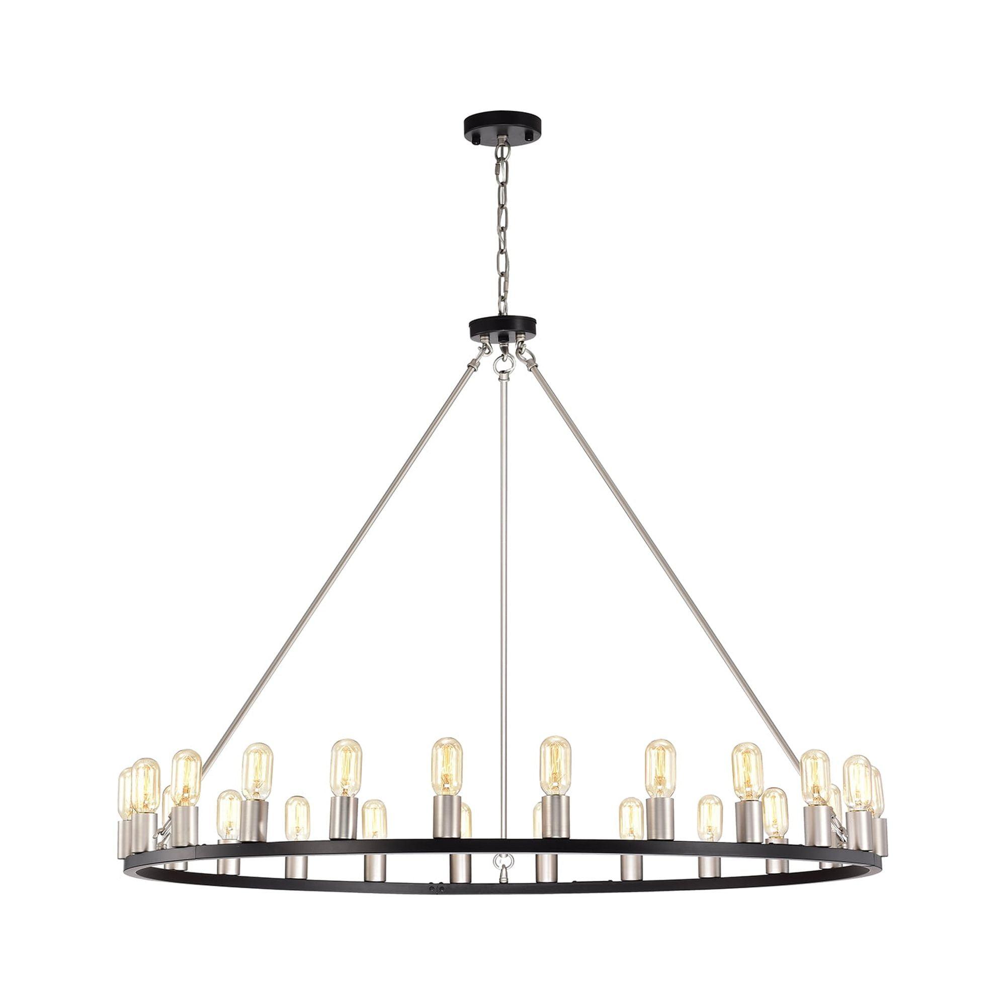 Warehouse of Tiffany Liam Matte Black Nickel 48-inch Round Wagon Wheel 24 Light Chandelier