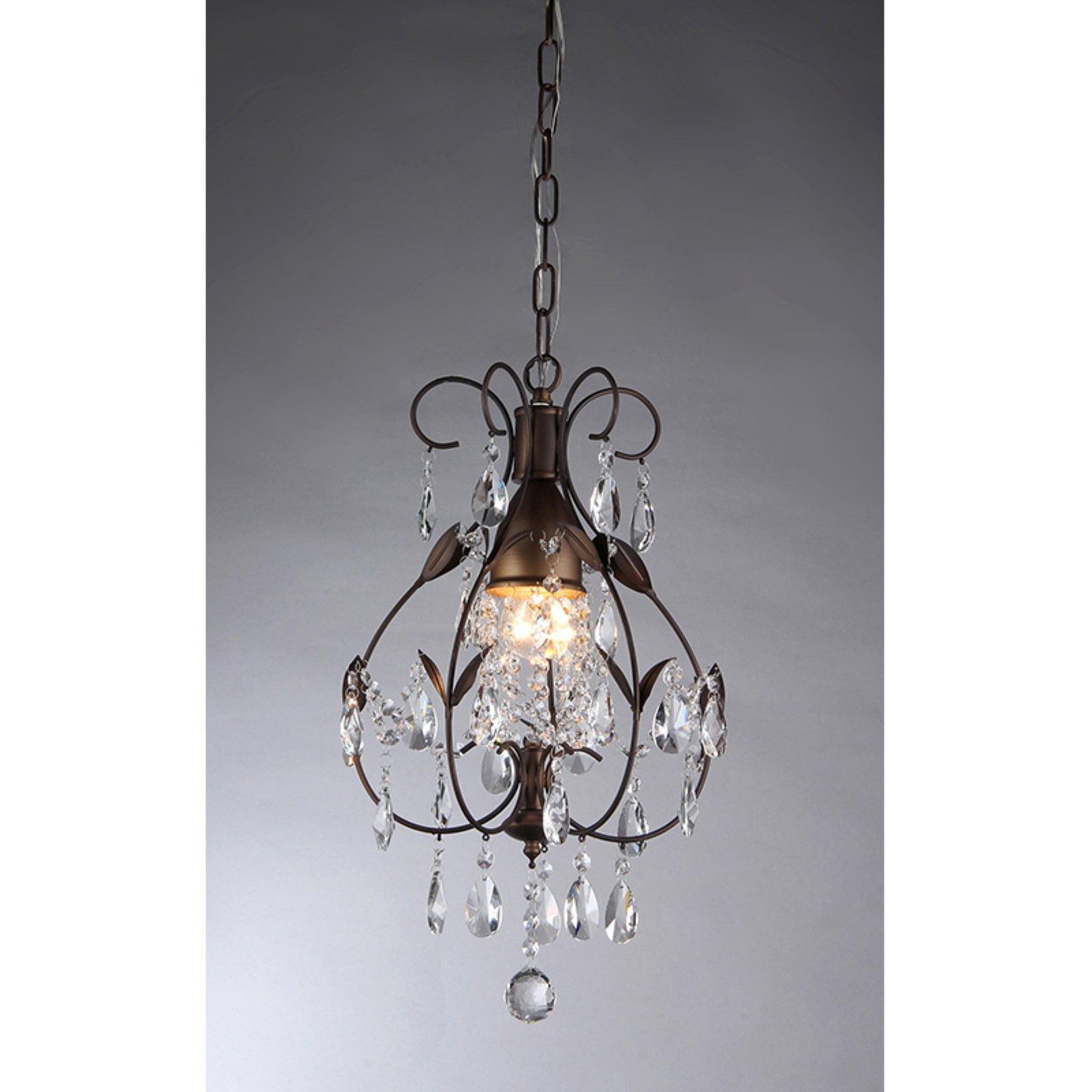 Antiqued Bronze Leaf-Design Chandelier with Hanging Crystals