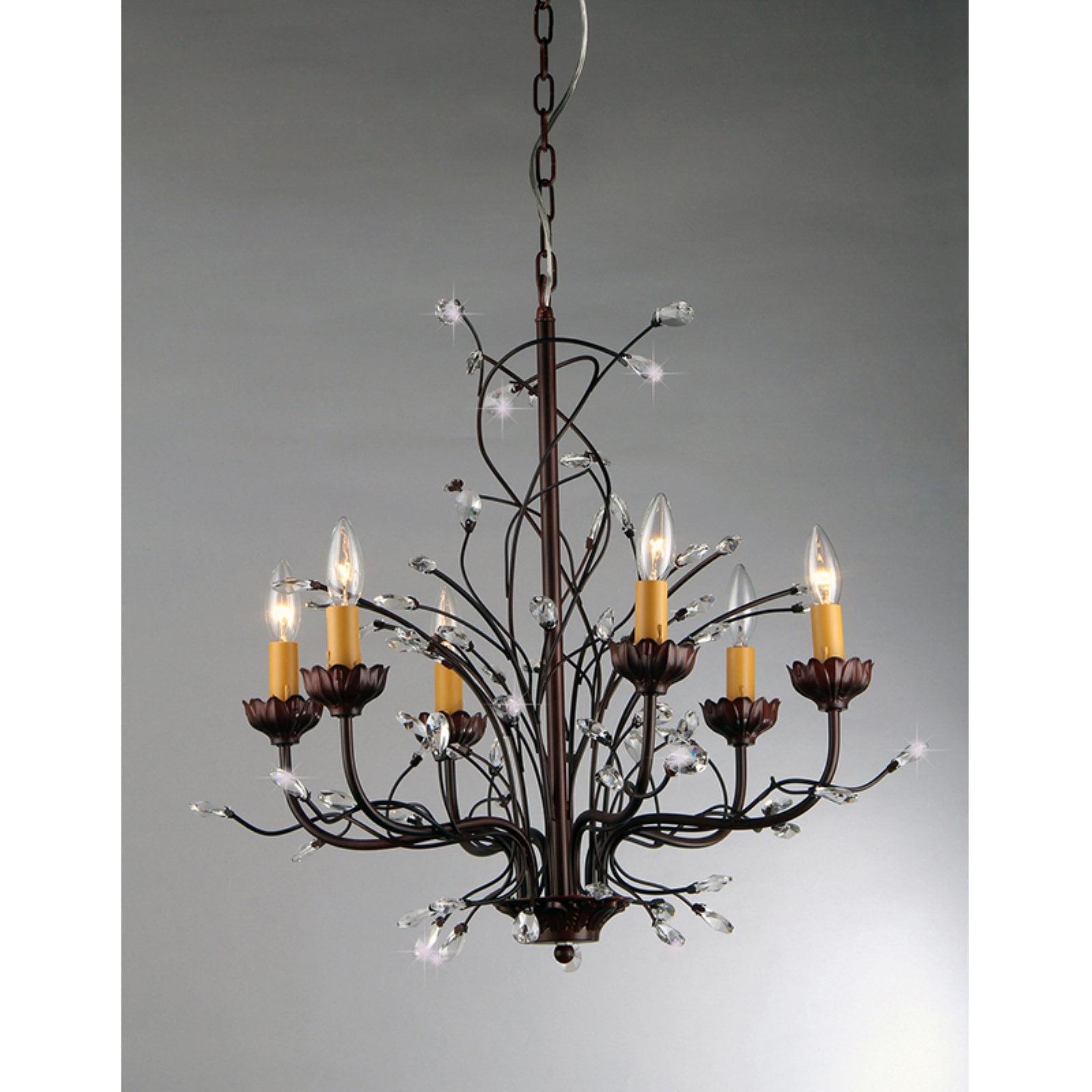 Enchanted Twig Bronze Crystal Chandelier with Floral Accents