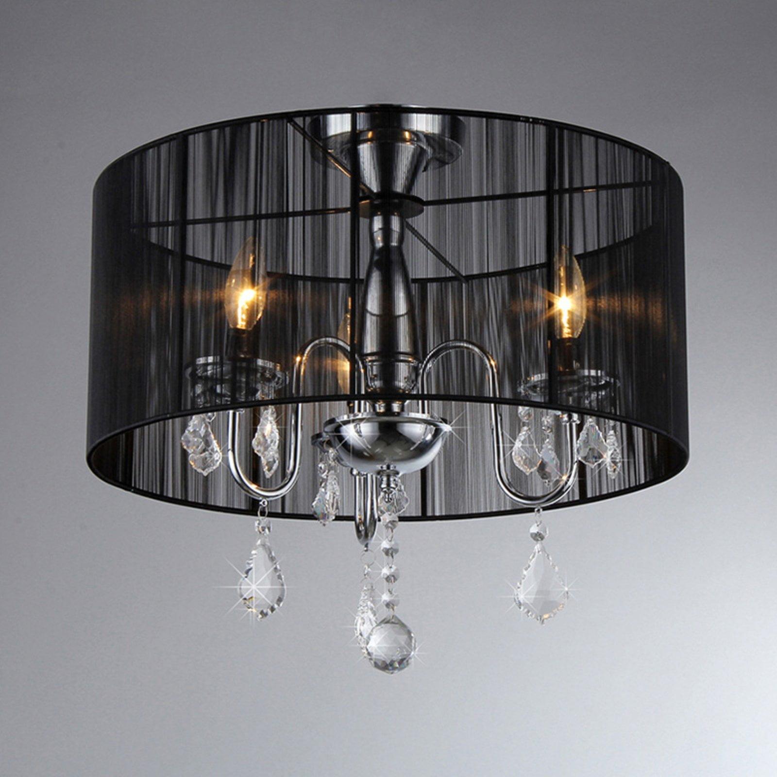 Sleek Chrome Finish 19" Crystal Chandelier with Black Drum Shade