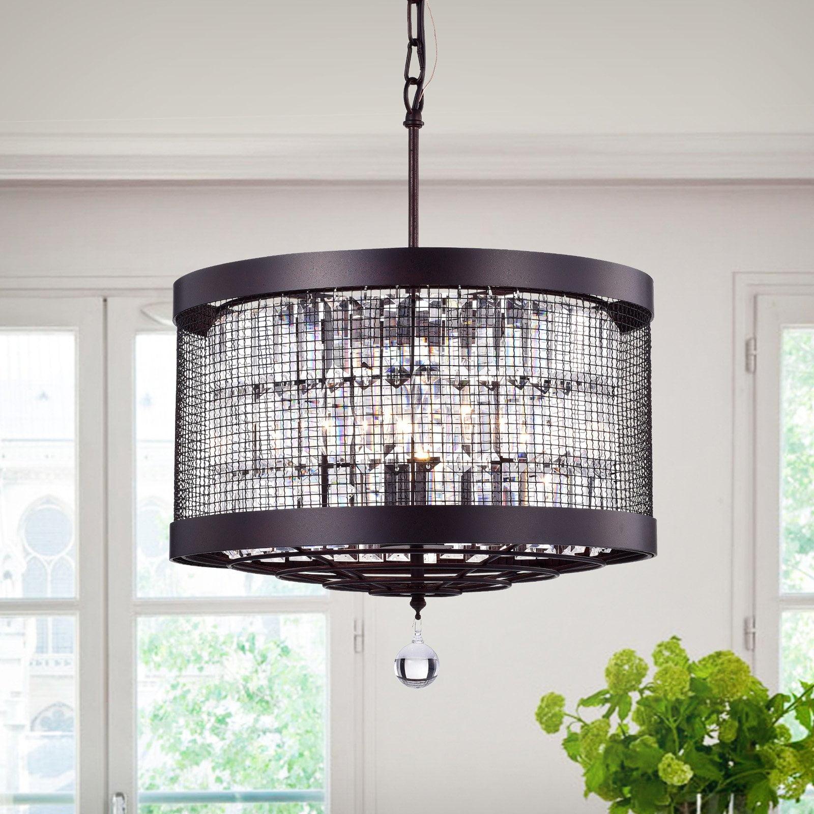 Rustic Black Crystal Drum Shade Chandelier Light