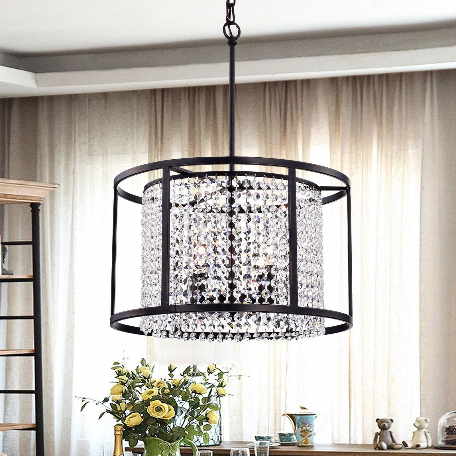 Antique Bronze Crystal Drum Pendant Light