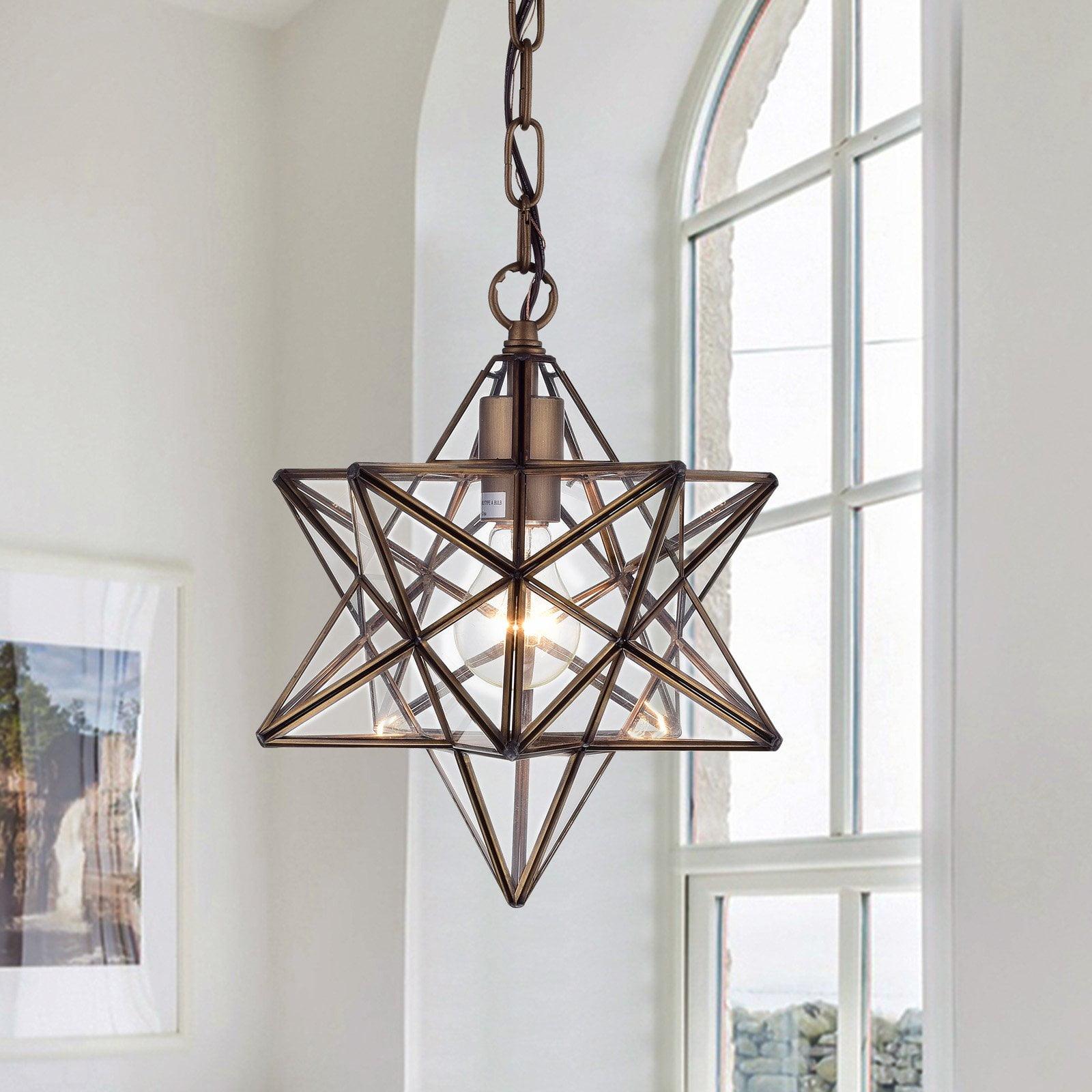 Antique Bronze Star Faceted Glass Pendant Light 11"