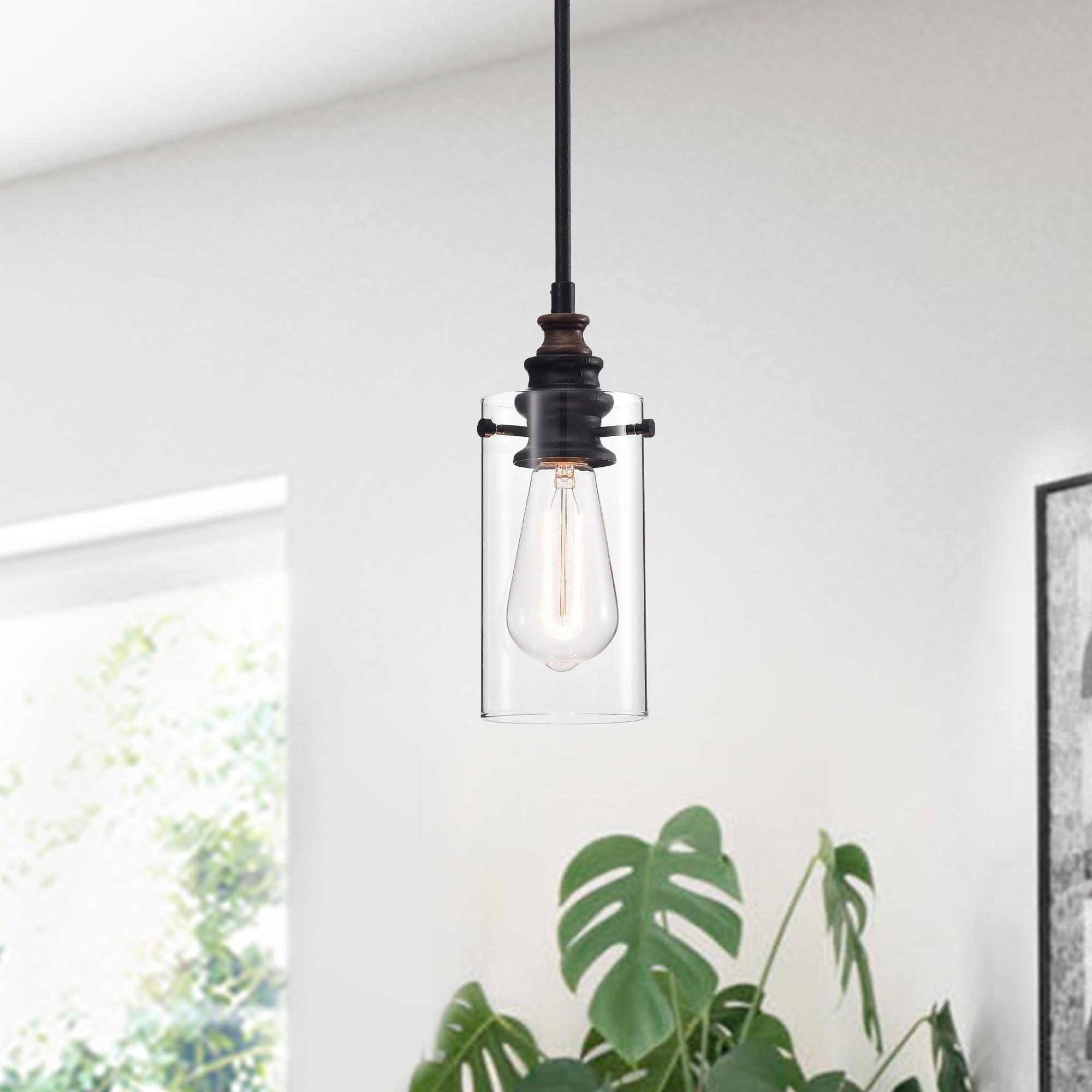 Warehouse of Tiffany Tedosha 1-Light Black Pendant Lamp with Glass Cylinder Shade