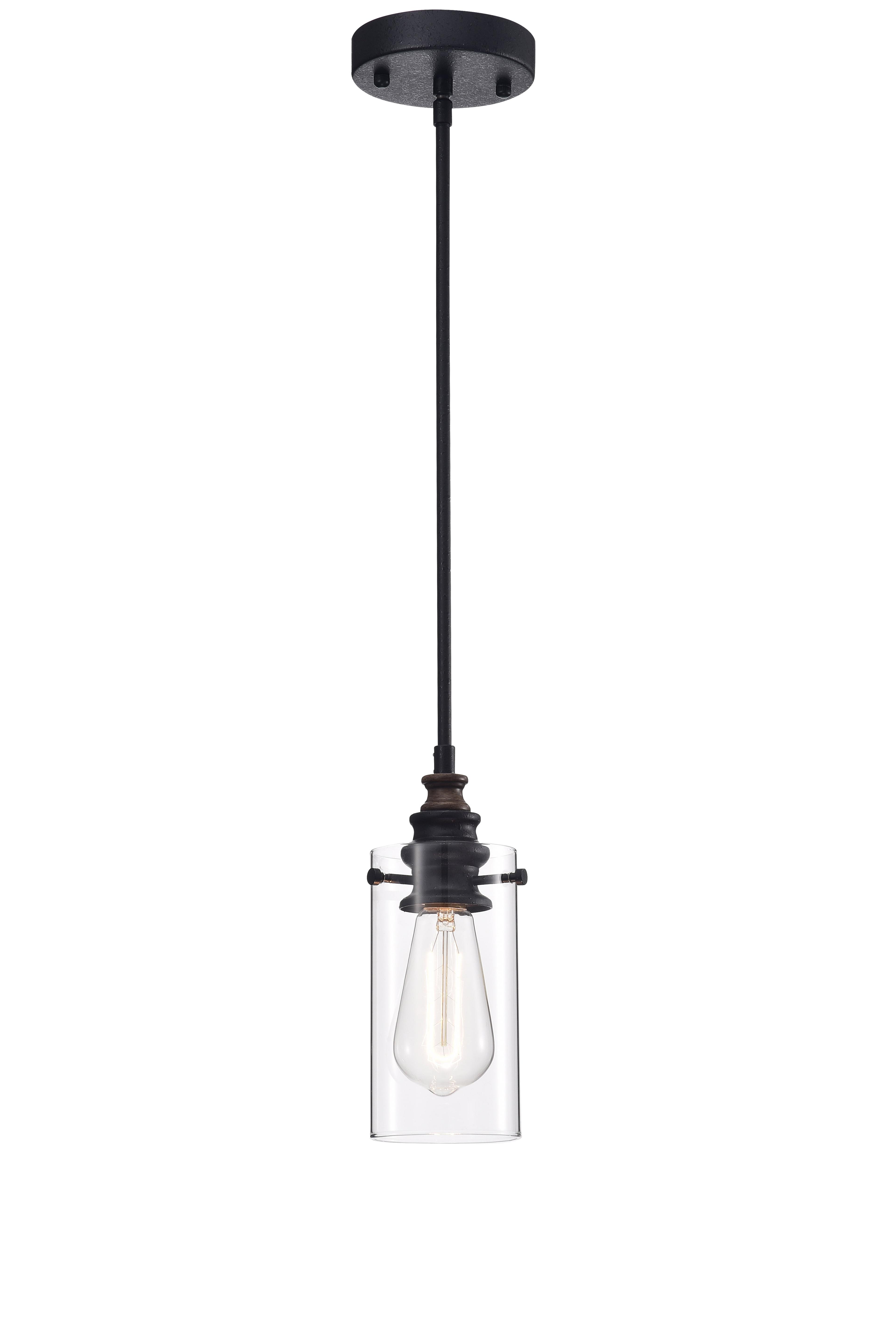 Warehouse of Tiffany Tedosha 1-Light Black Pendant Lamp with Glass Cylinder Shade