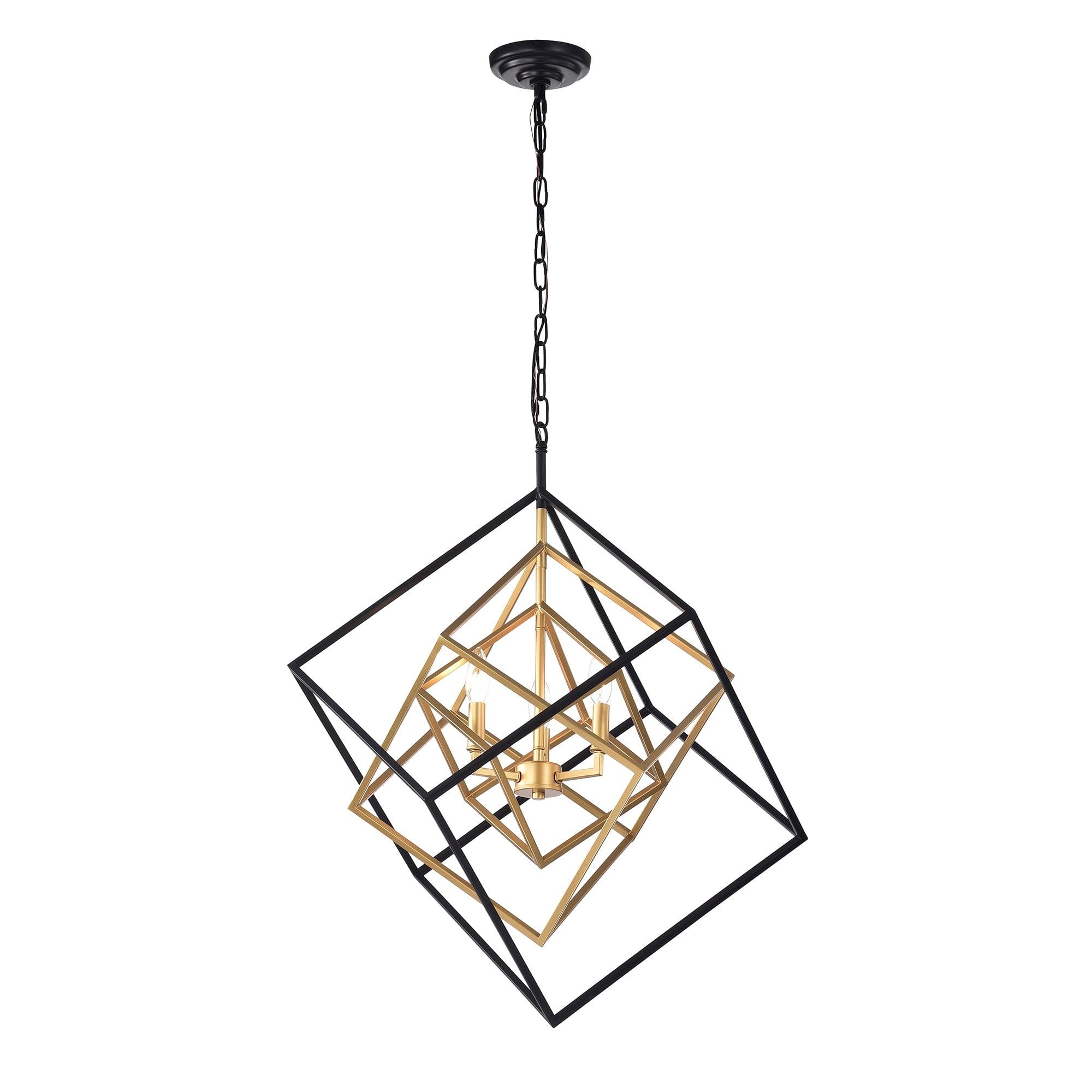 HM092-3B 25.6 in. Triplix 3-Light Geometric Chandelier, Gold & Matte Black