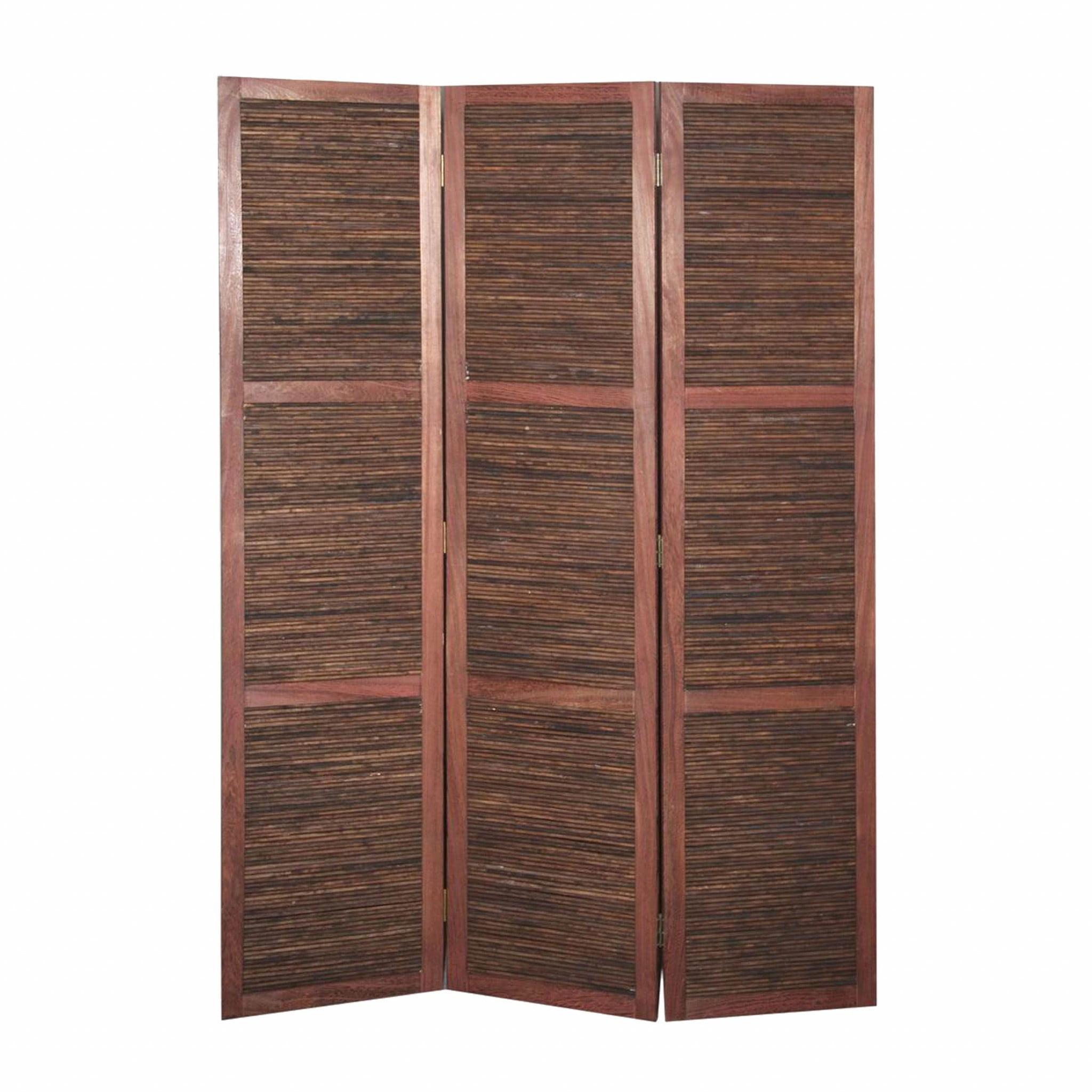 Warm Brown 3-Panel Wood Folding Room Divider Screen