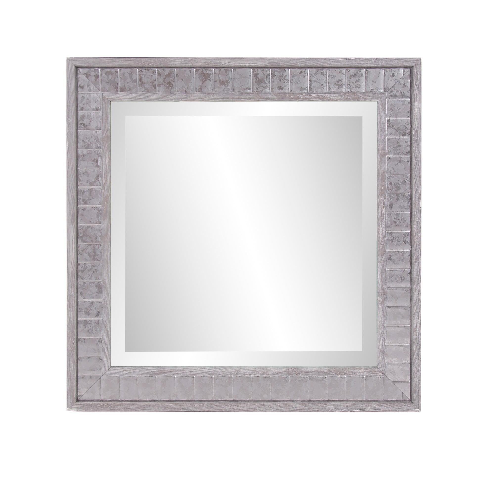 Galvanized Gray Faux Wood Square Accent Mirror with Gold Detailing