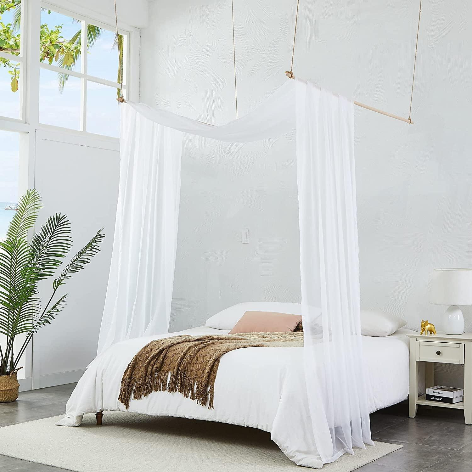 Warm Home Designs Bed Canopy Drapes Sheer White Bedroom Decoration Curtains, 55" x 144"