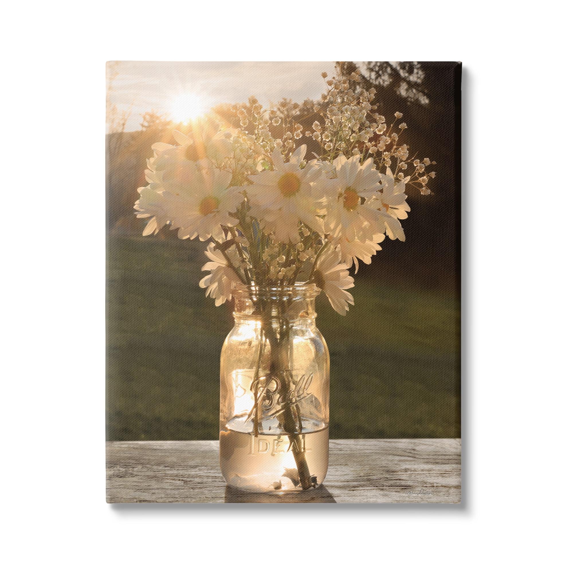 Warm Meadow Daisies Mason Jar Rural Picnic Flowers 36" x 48" Framed Painting Canvas Art Print, by Stupell Home Décor