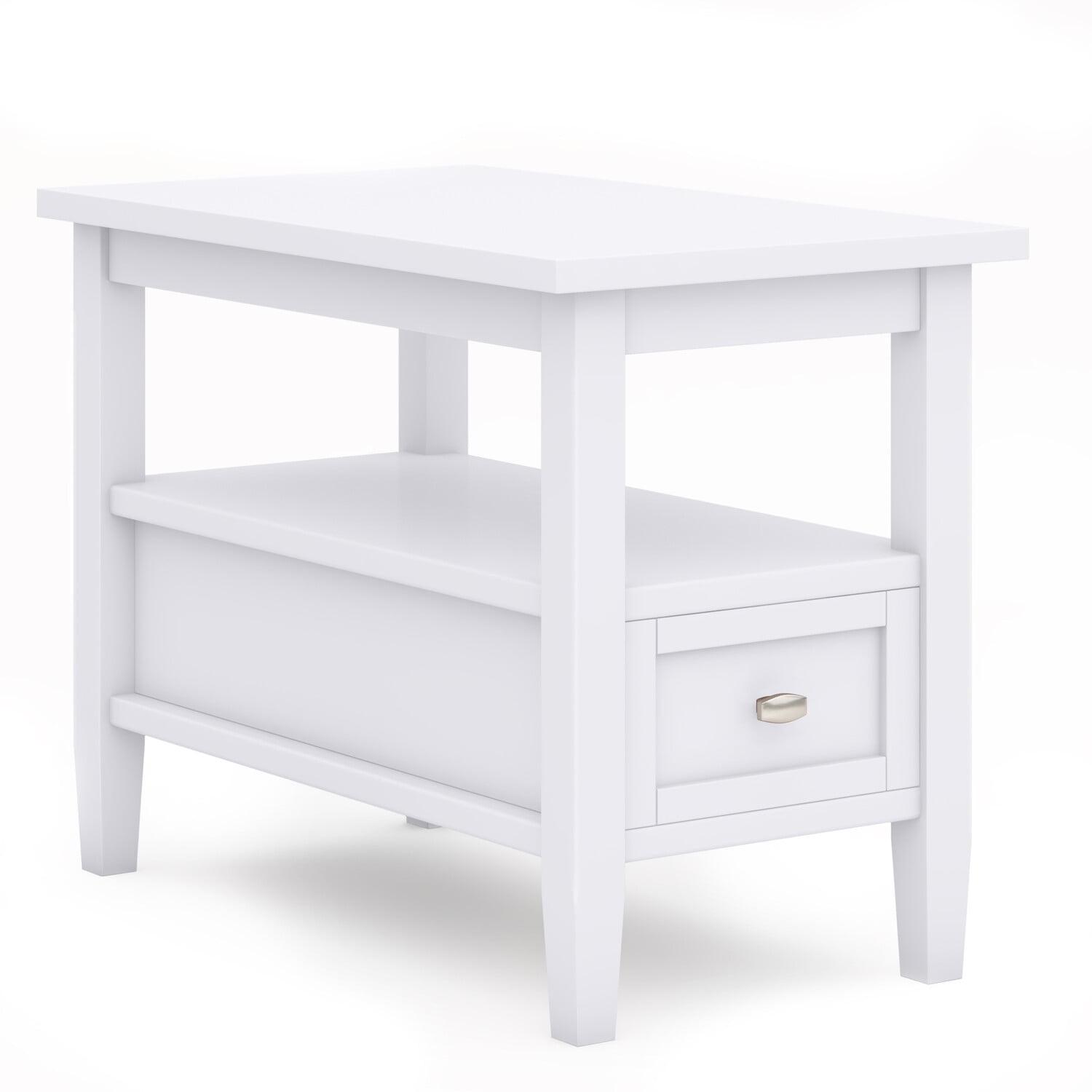 Warm Shaker SOLID WOOD 14" W Rectangle Transitional Narrow Side Table in White