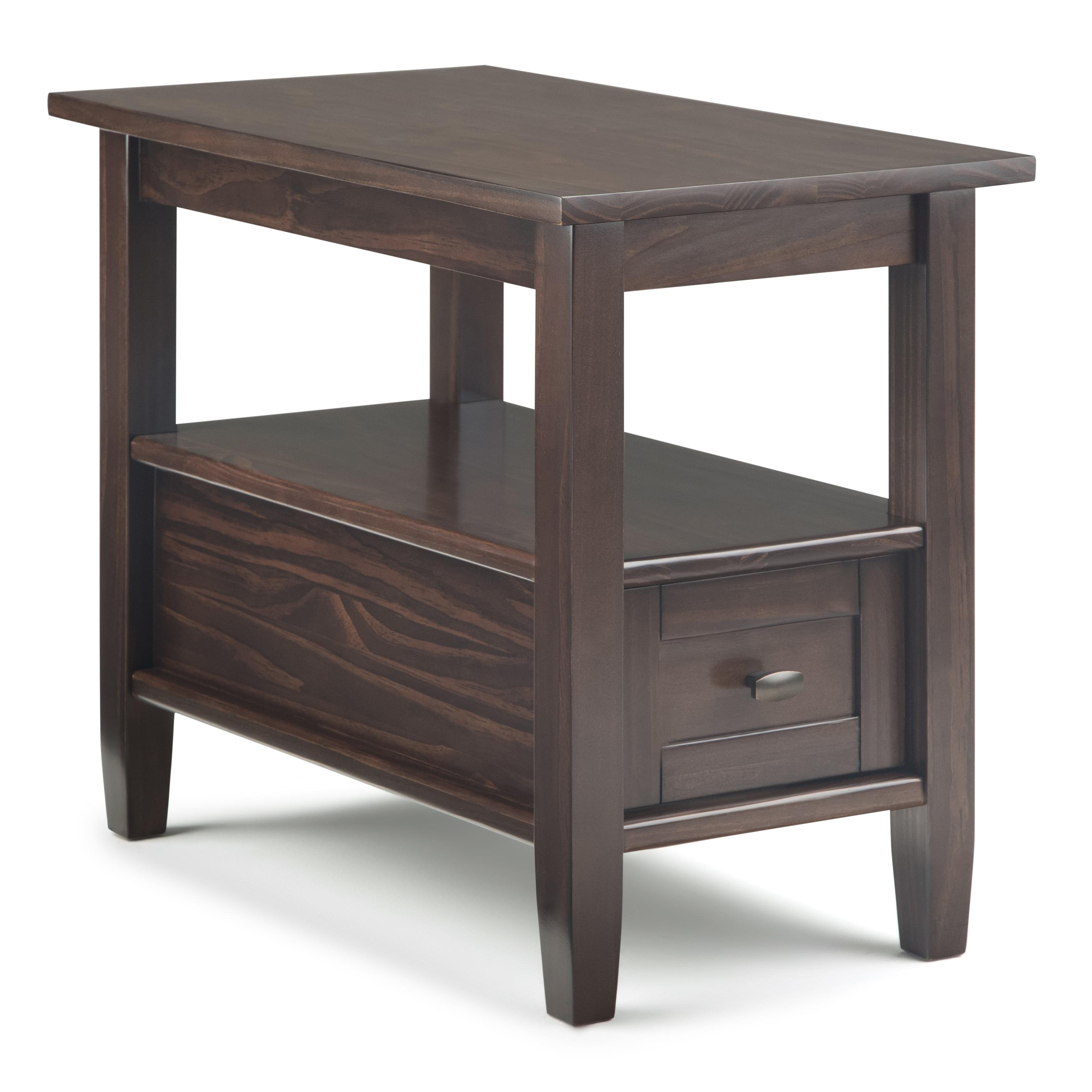 Tobacco Brown Solid Wood Narrow Side Table with Storage