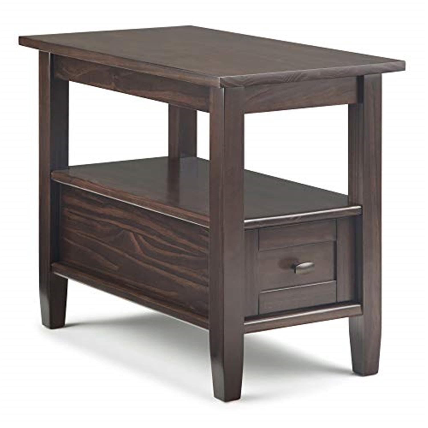 Tobacco Brown Solid Wood Narrow Side Table with Storage