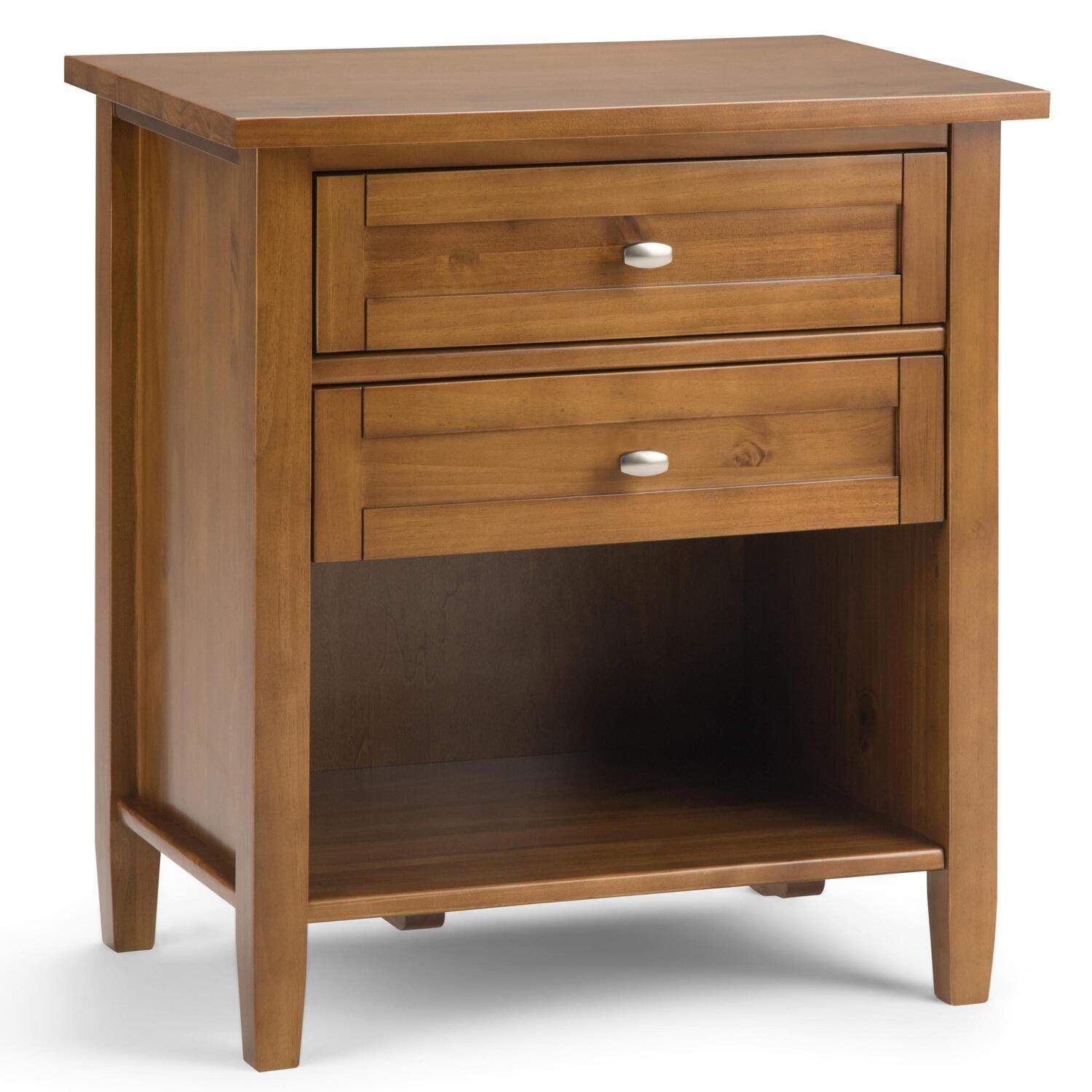 Light Golden Brown Solid Wood 2-Drawer Nightstand with Nickel Pulls