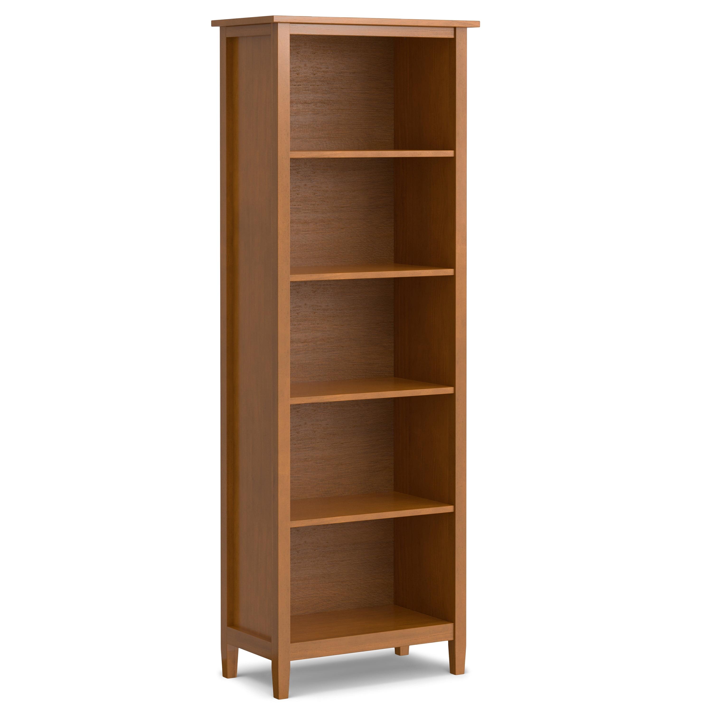 Light Golden Brown Solid Wood 5-Shelf Adjustable Bookcase