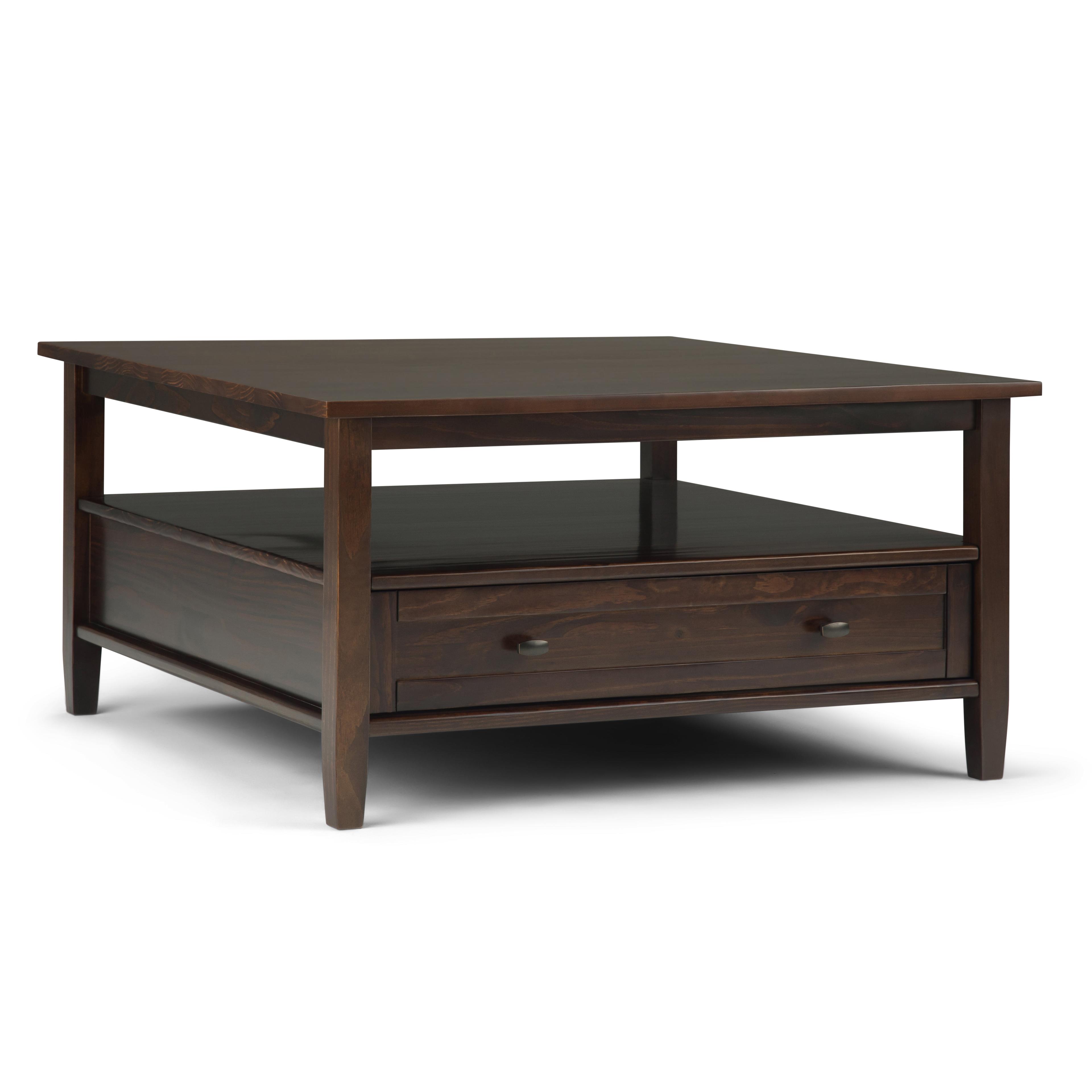 Warm Shaker Tobacco Brown Square Coffee Table with Storage