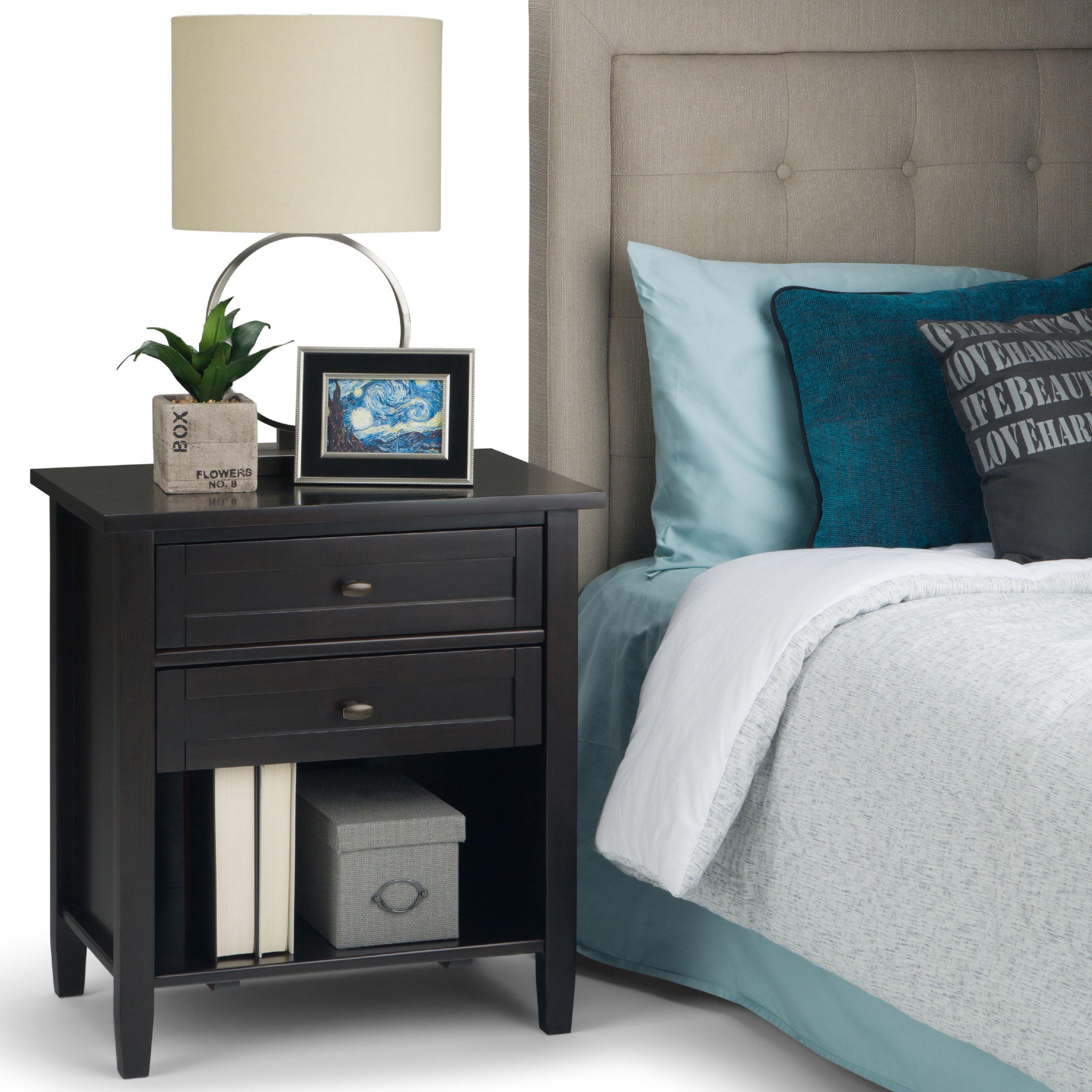 Shaker Style Solid Wood 2-Drawer Nightstand in Dark Hickory Brown