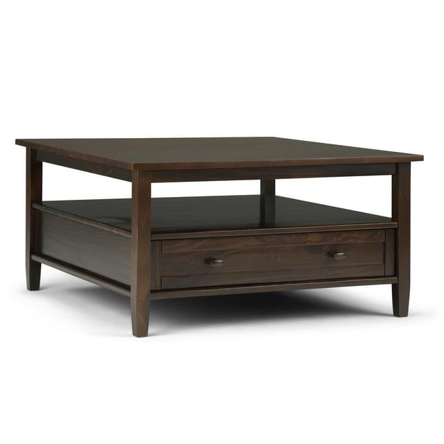 Simpli Home Warm Shaker 36"W Solid Wood Square Coffee Table with Two Drawers and Open Shelf & Reviews | Wayfair