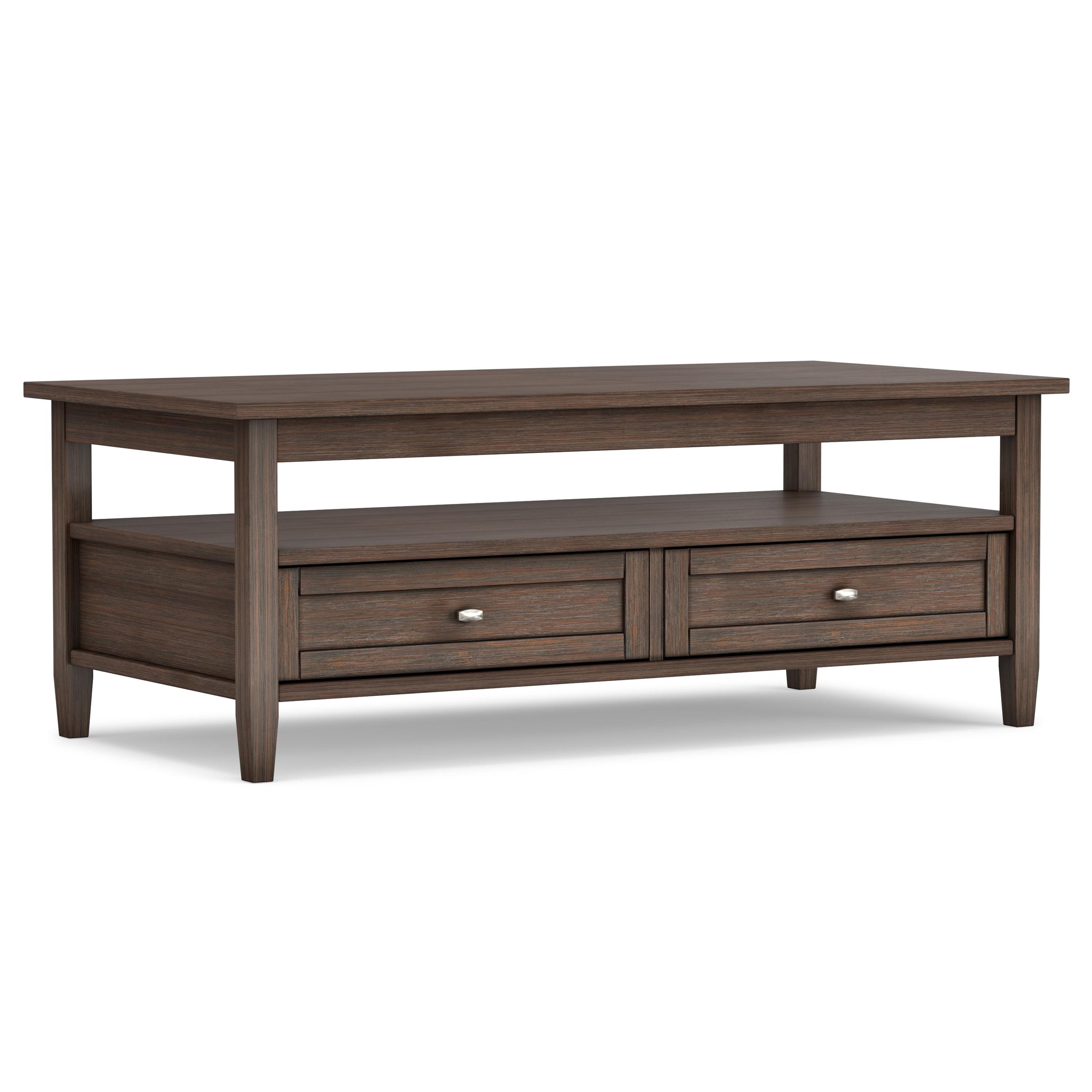 Simpli Home Warm Shaker 48"W Solid Wood Coffee Table with Two Storage Drawers and Open Shelf